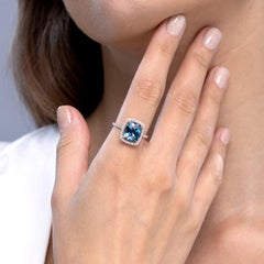4.81 CTW Cushion Blue Topaz and Diamond Ring in Two Tone in 14K Solid Gold
