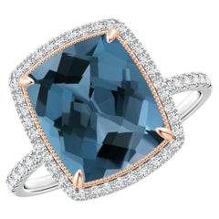 4.81 CTW Cushion Blue Topaz and Diamond Ring in Two Tone in 14K Solid Gold