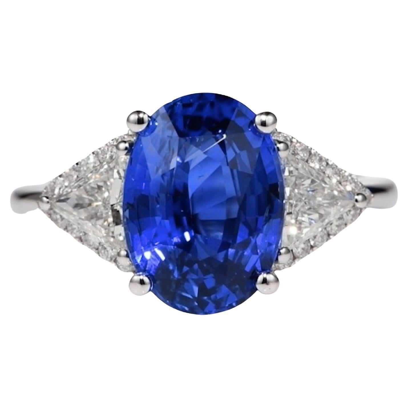 4.81 Unheated Ceylon Blue Sapphire Engagement Ring, Certified For Sale