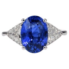 4.81 Unheated Ceylon Blue Sapphire Engagement Ring, Certified