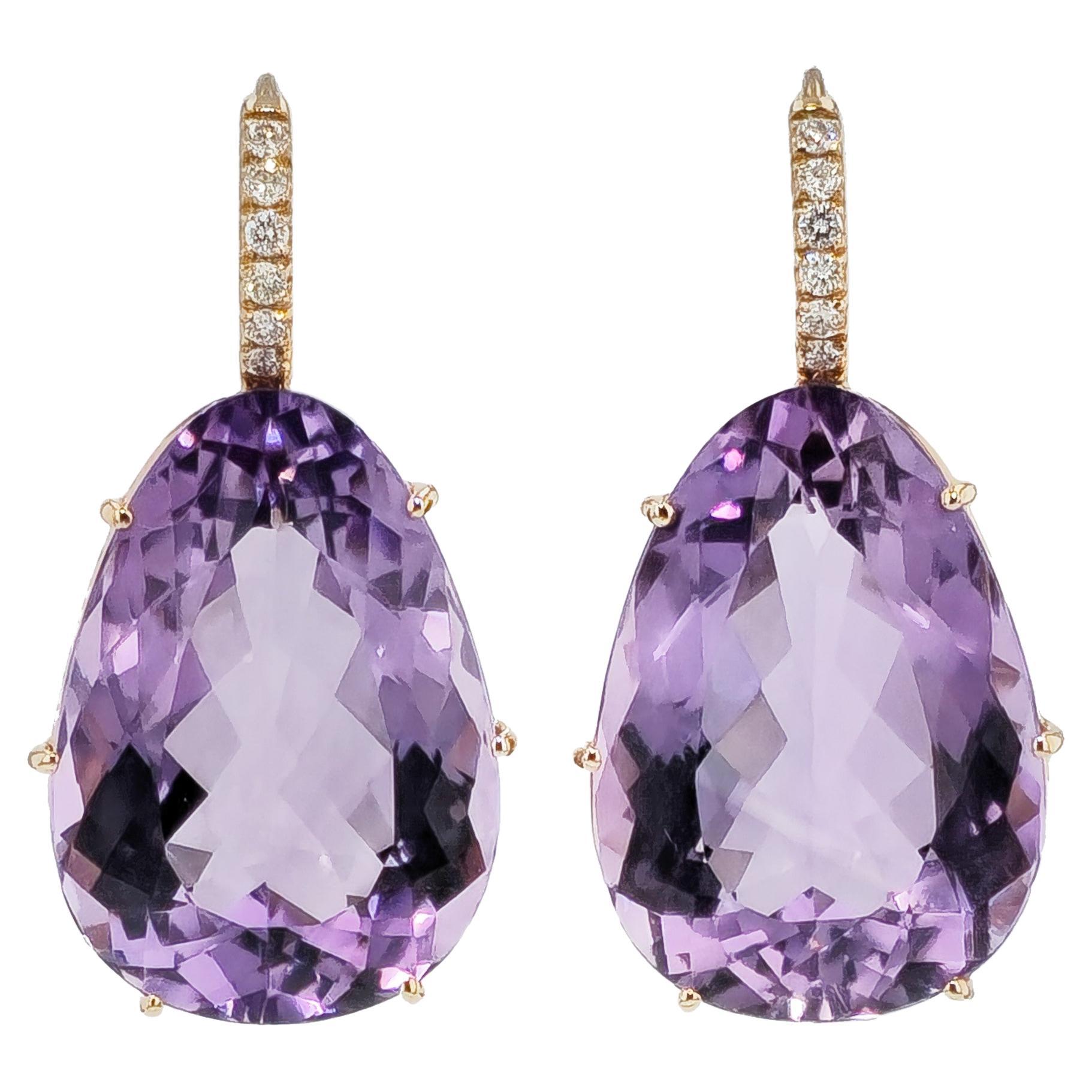 48.15 Carat Amethyst Diamond Drop Earrings For Sale