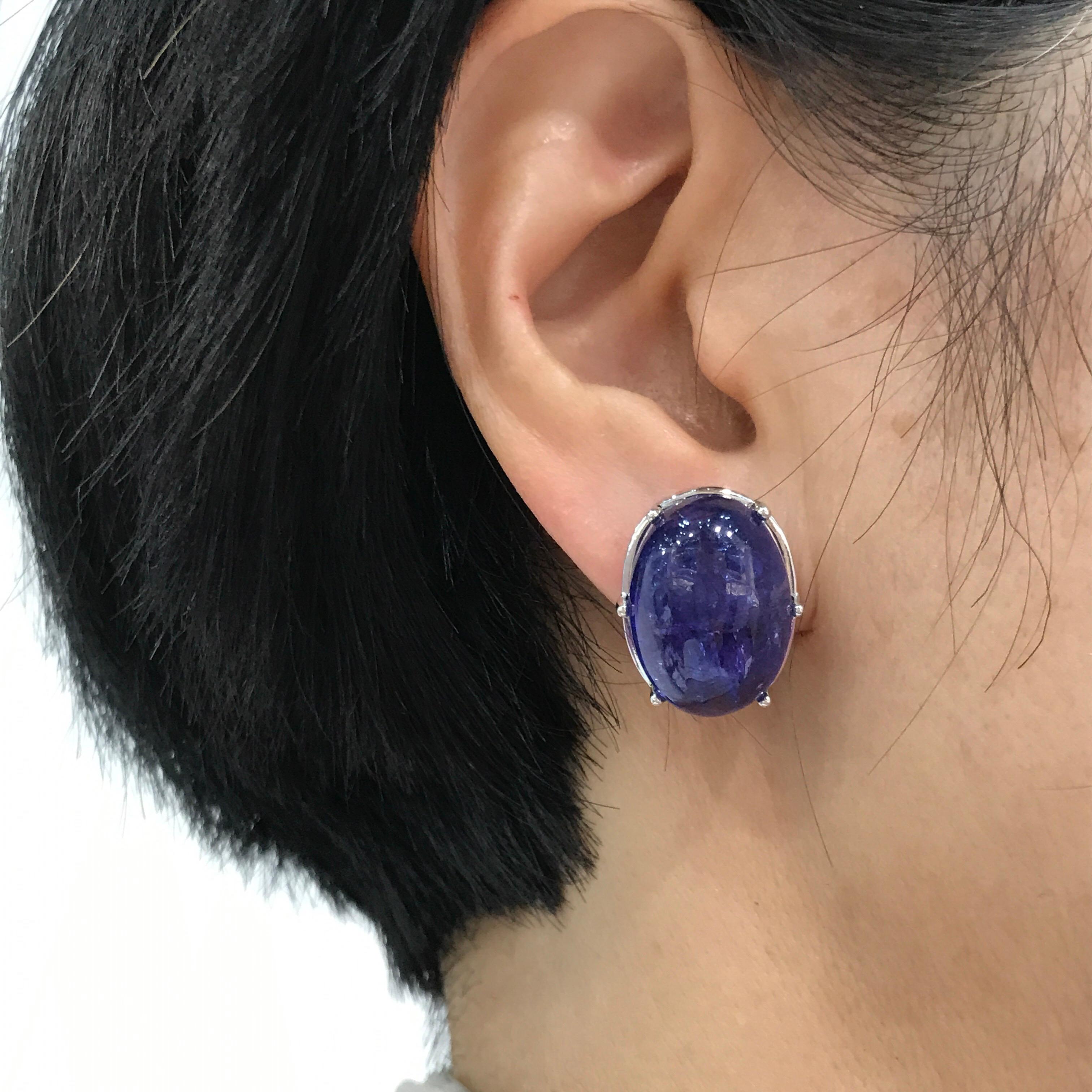 48.19 Carat Tanzanite Cabochon Studs Earring In New Condition In Bangkok, Thailand