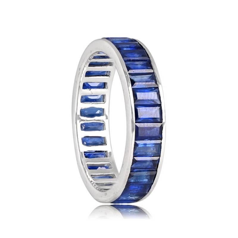 Art Deco 4.81ct Baguette Cut Sapphire Eternity Band Ring, Platinum For Sale