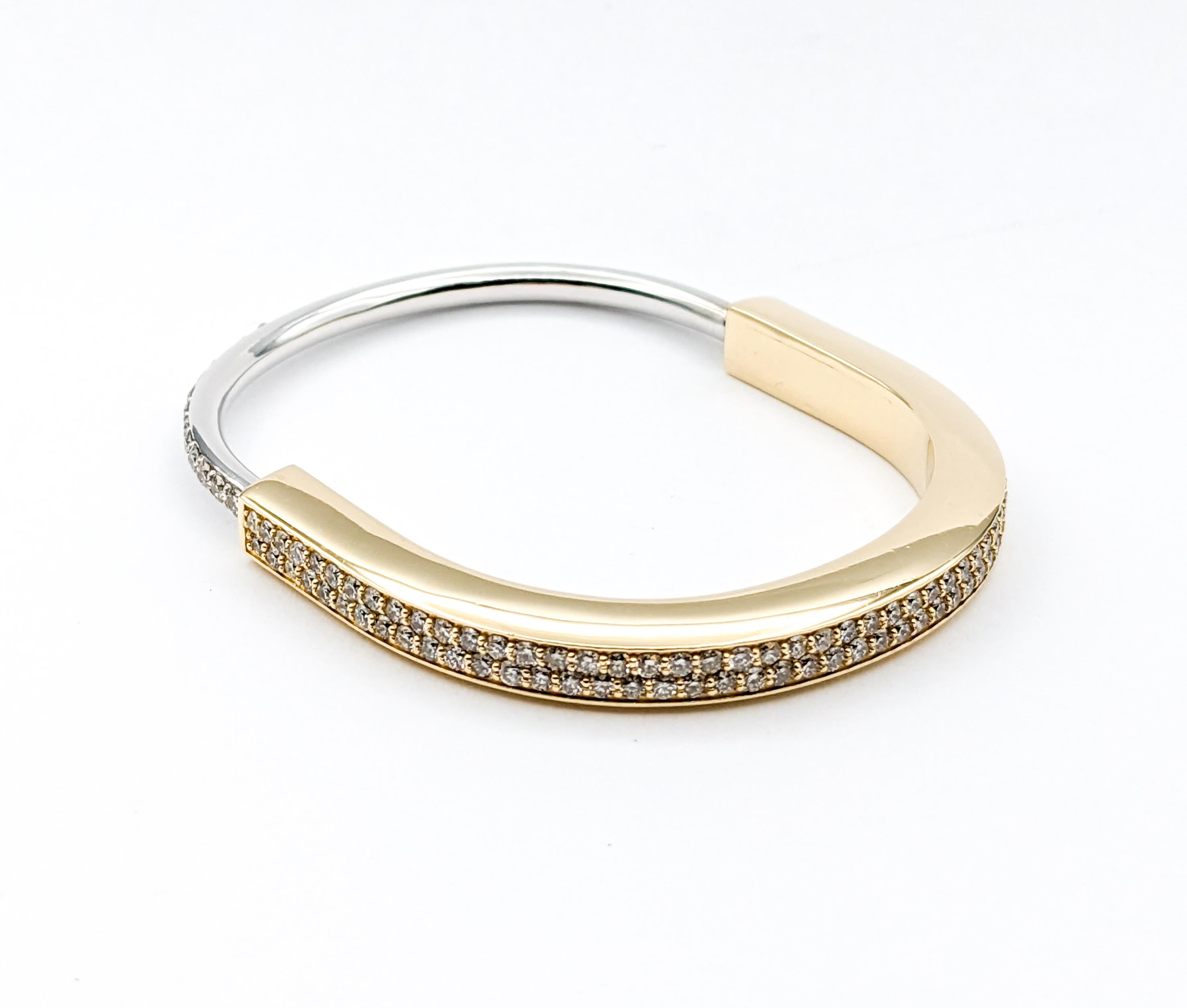 Modern 4.81ctw Diamond Lock Shape Two-Tone Bangle Bracelet