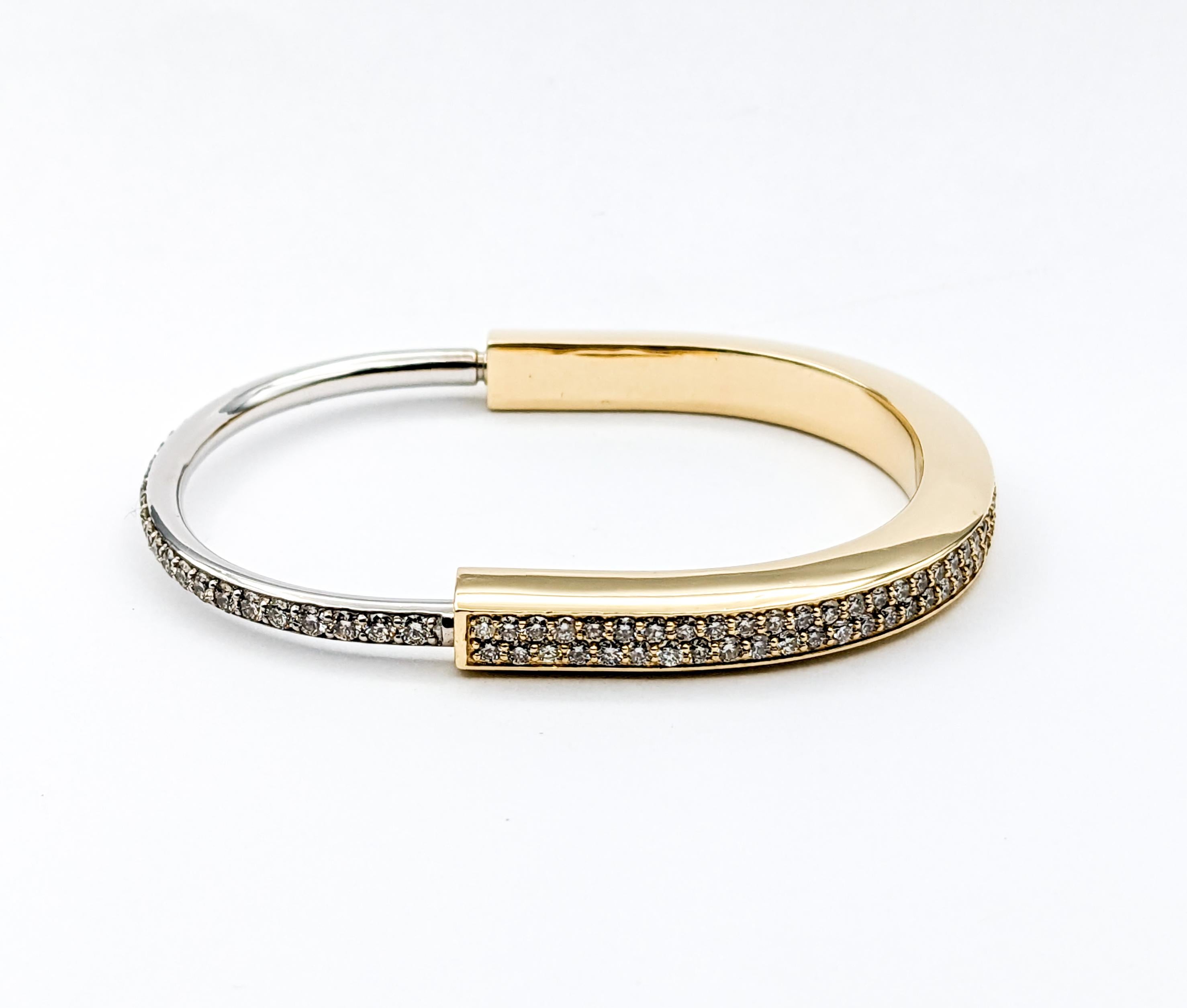 Round Cut 4.81ctw Diamond Lock Shape Two-Tone Bangle Bracelet