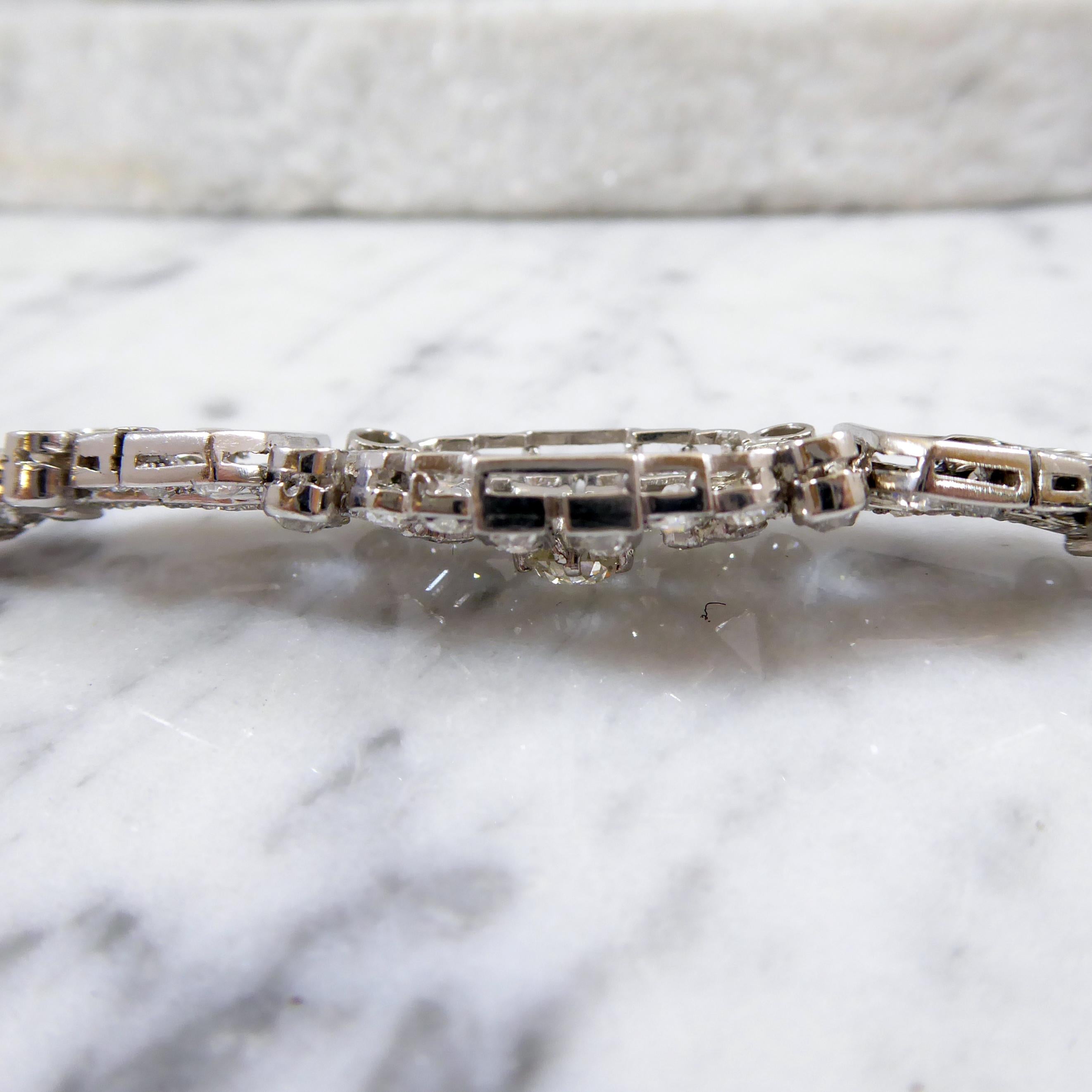 4.82 Carat Art Deco Diamond Bracelet, White Gold, circa 1930 5