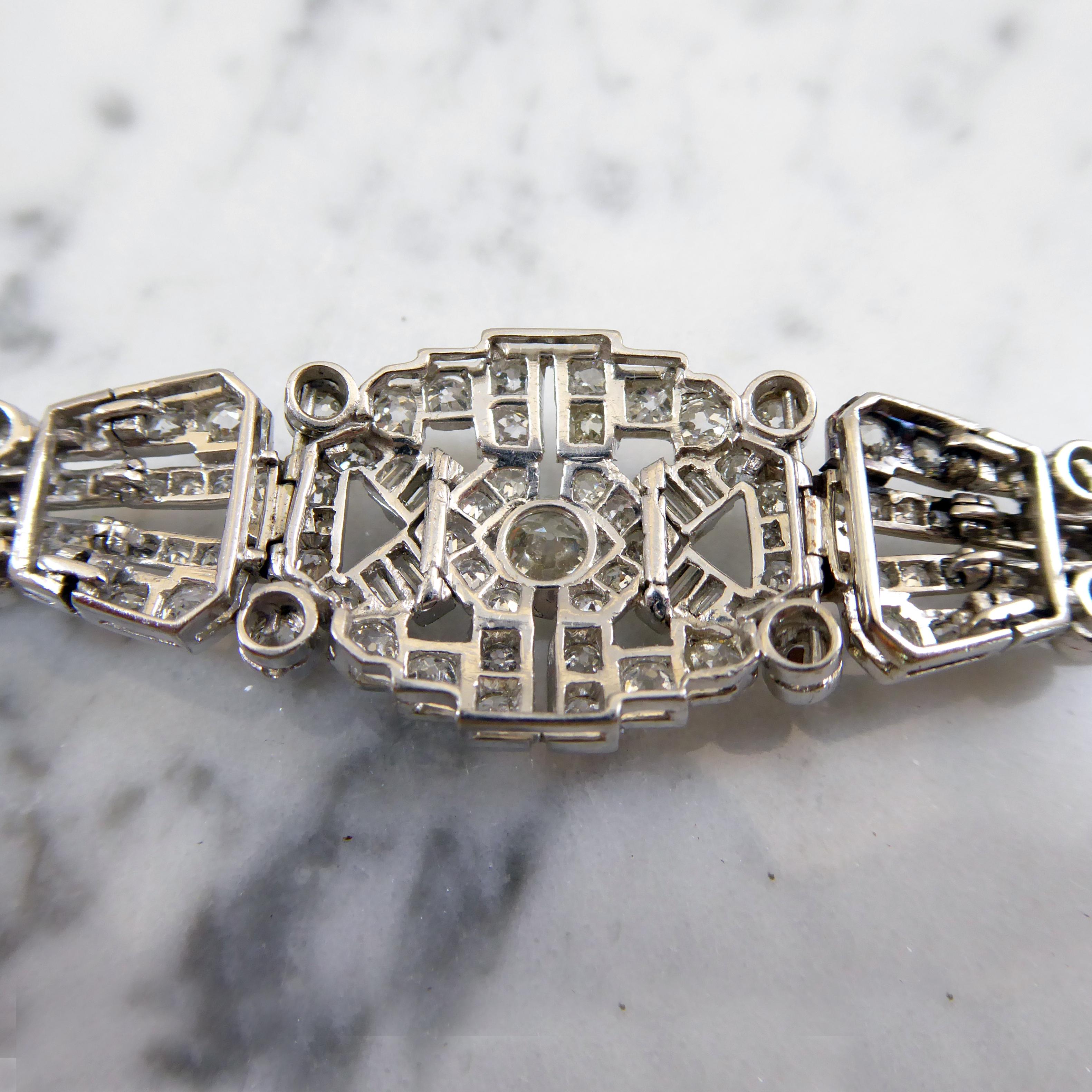 4.82 Carat Art Deco Diamond Bracelet, White Gold, circa 1930 4