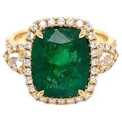 4.82 Carat Cushion Emerald and Diamond Cocktail Ring