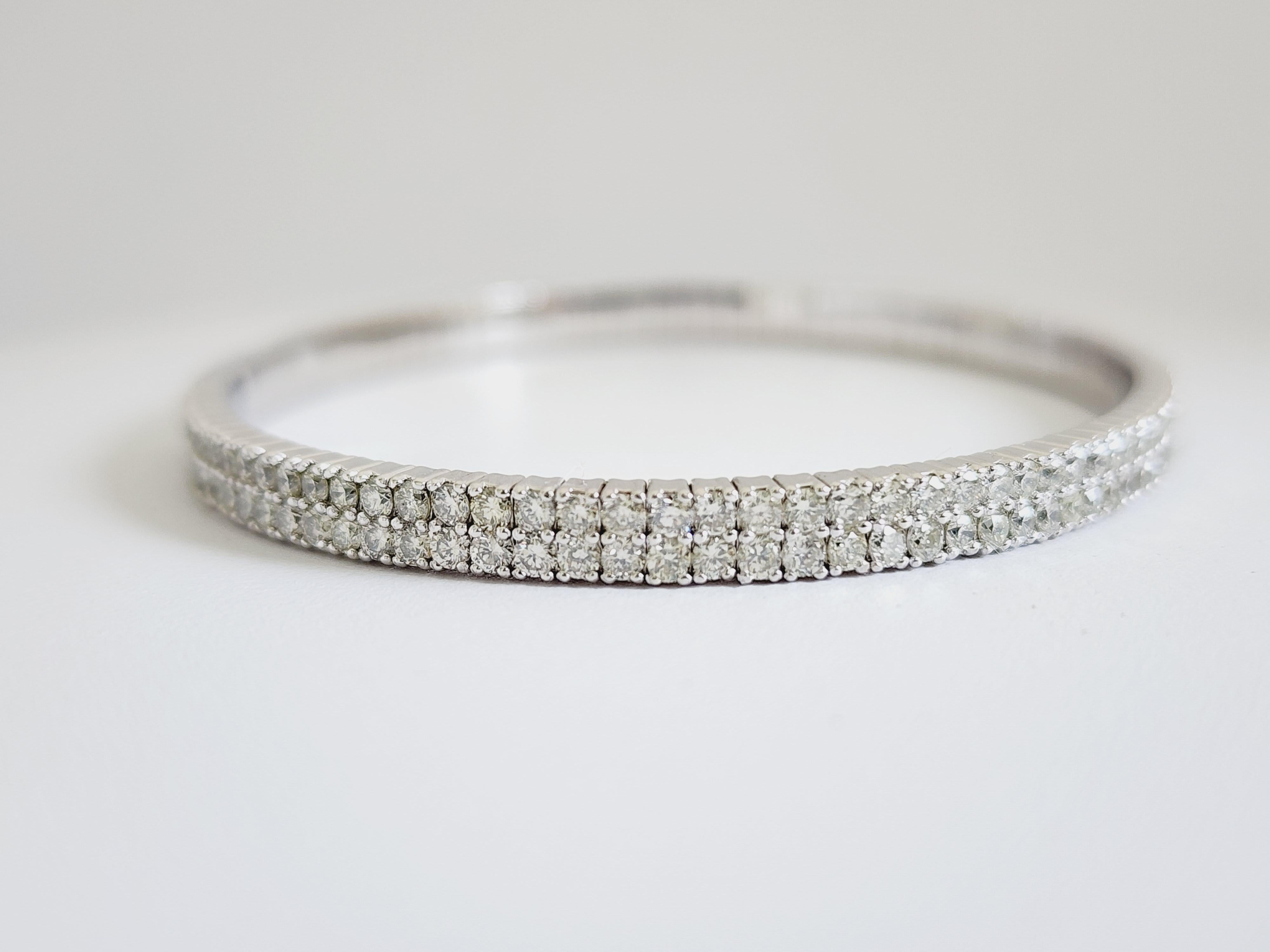4.82 Carat Double Row Flexible Bangle White Gold 14 Karat Bracelet In New Condition For Sale In Great Neck, NY