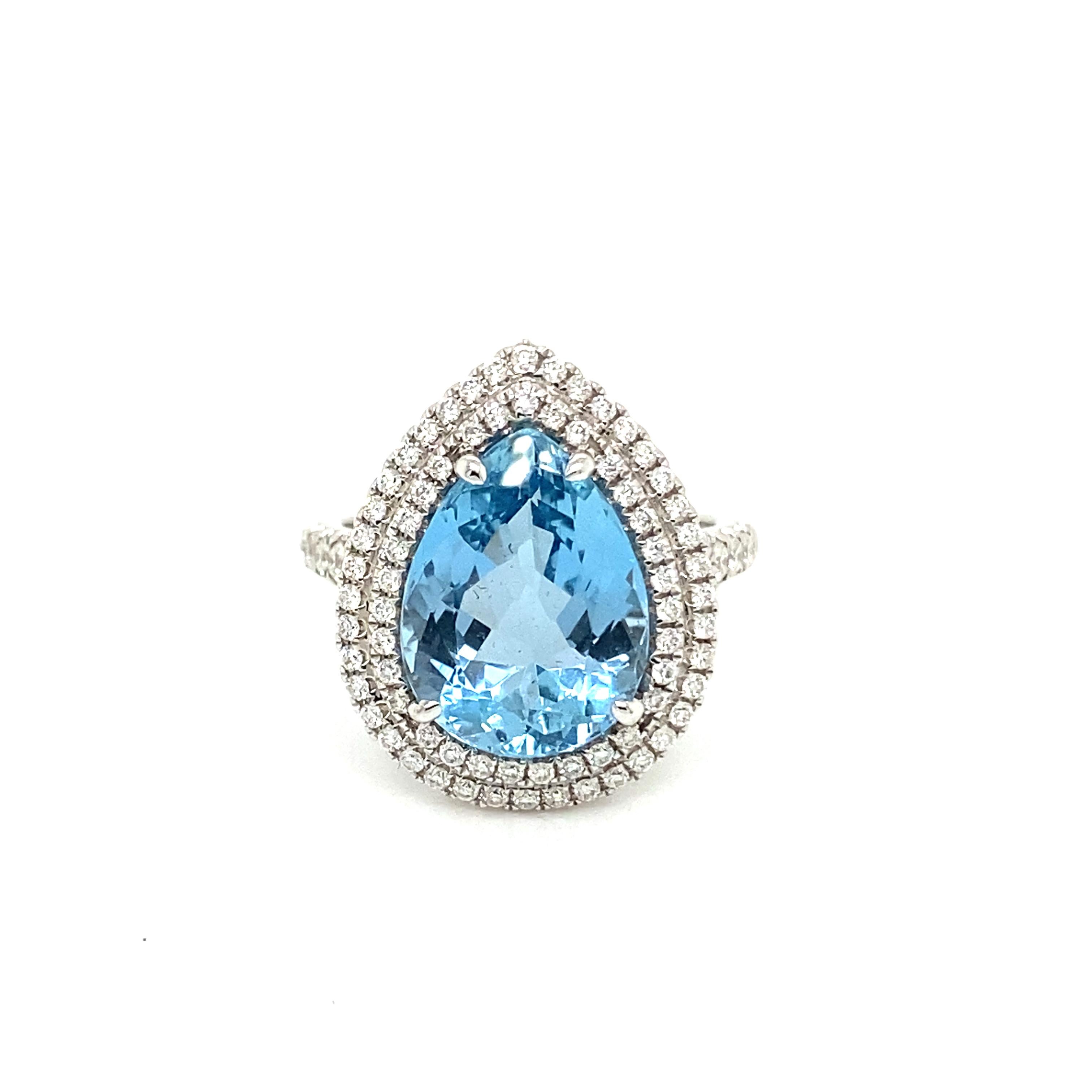 4.82 Carat Pear Shape Aquamarine and Diamond Cocktail Ring For Sale 1