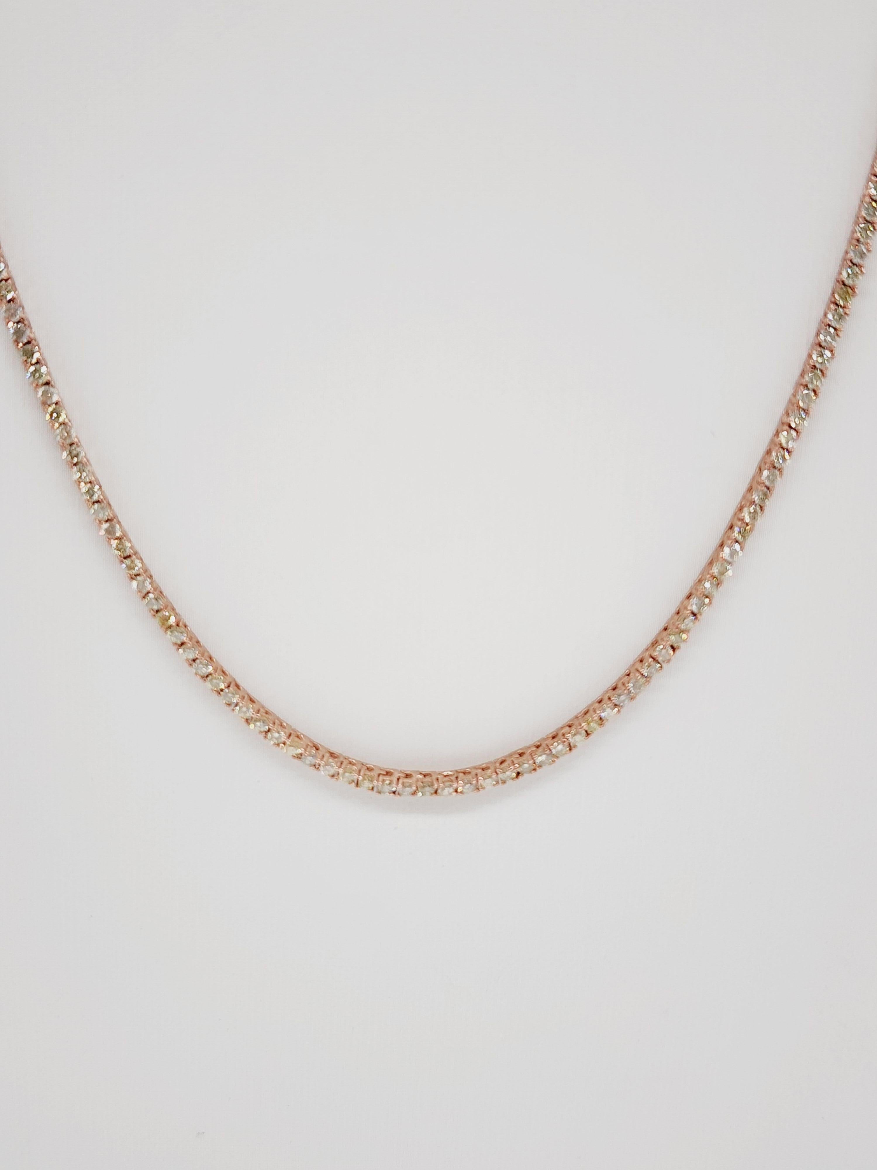 Round Cut 4.82 Carat Round Natural Diamond Tennis Necklace 14 Karat Rose Gold 20''