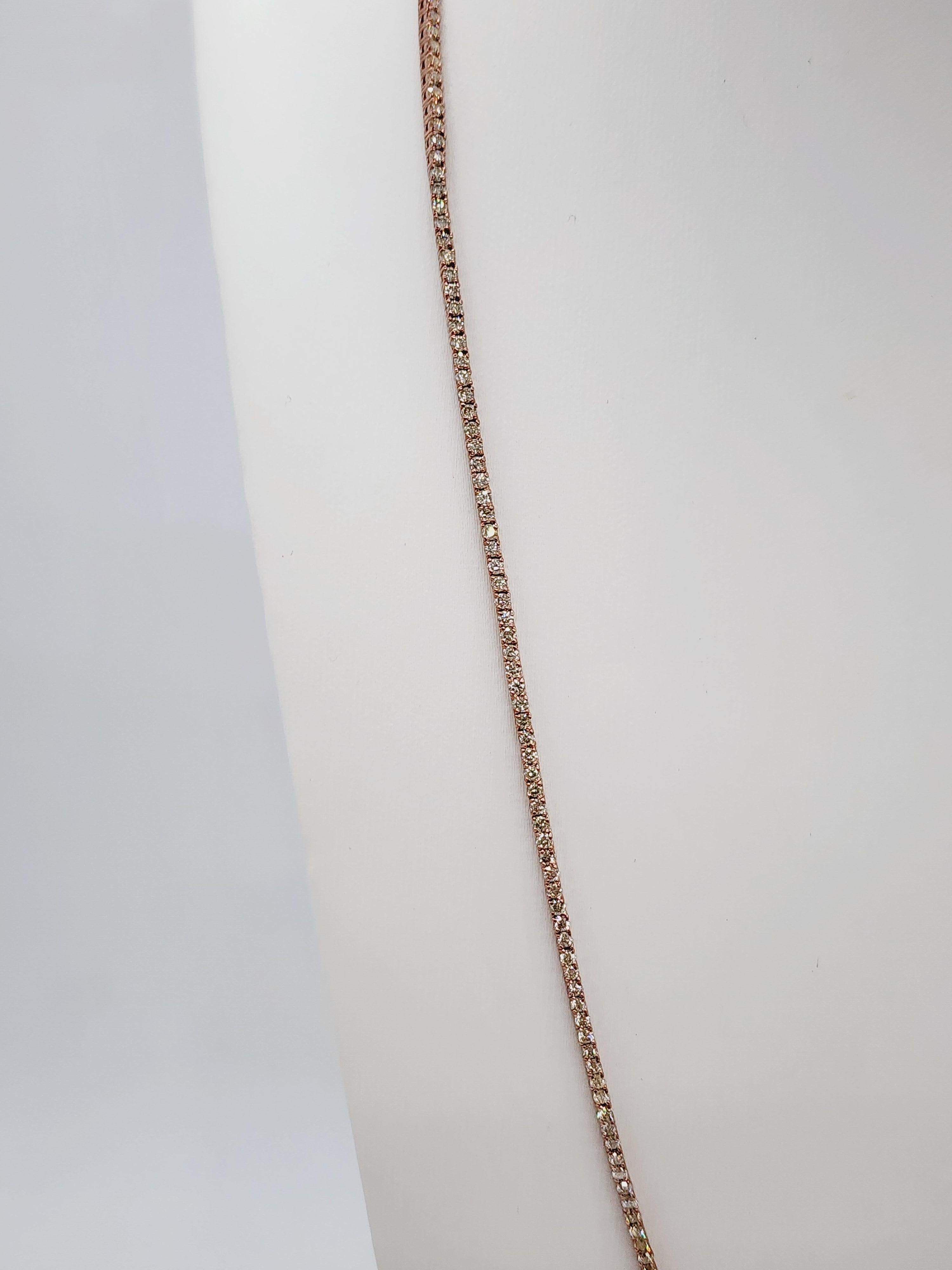 4.82 Carat Round Natural Diamond Tennis Necklace 14 Karat Rose Gold 20'' In New Condition In Great Neck Plaza, NY