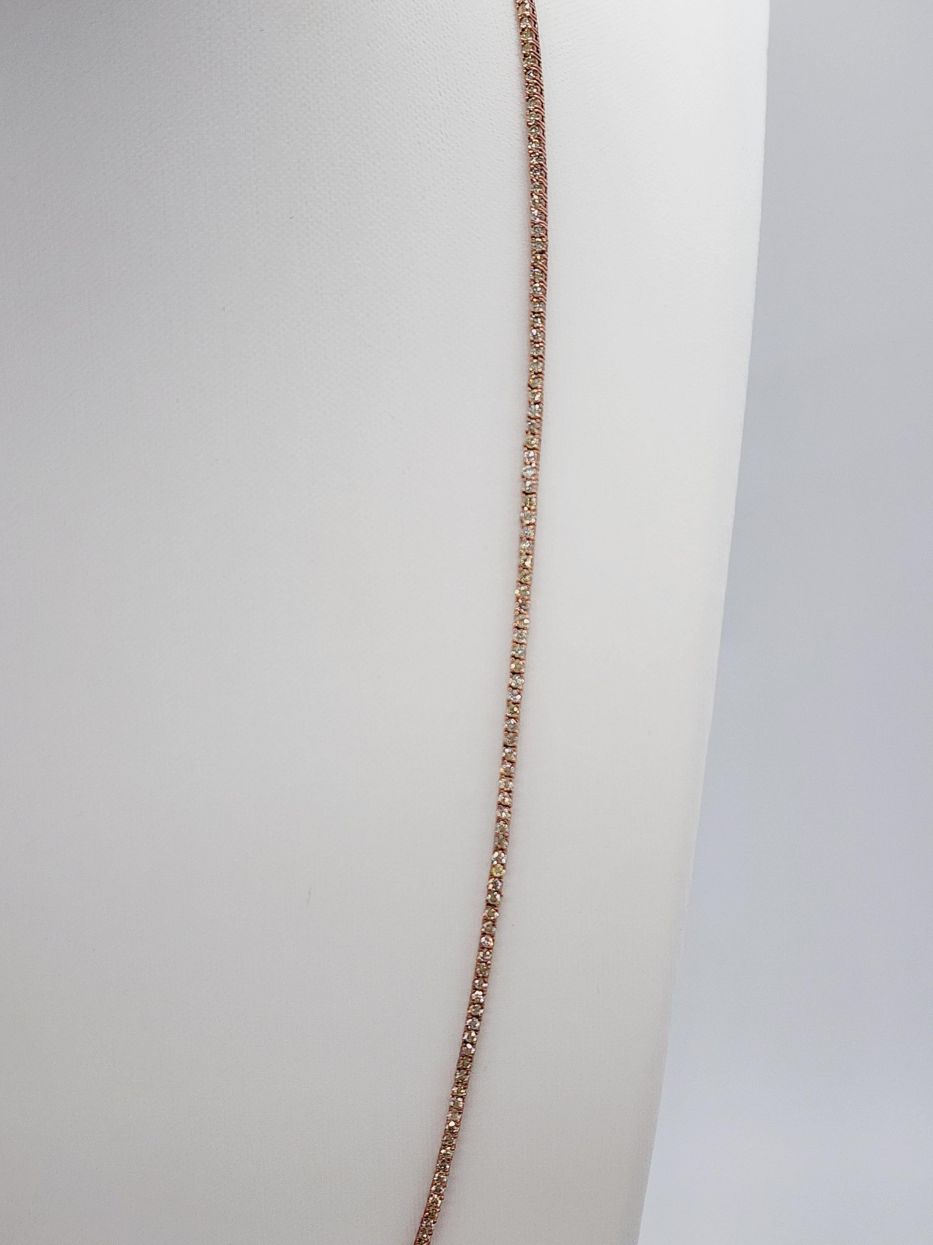 Women's or Men's 4.82 Carat Round Natural Diamond Tennis Necklace 14 Karat Rose Gold 20''