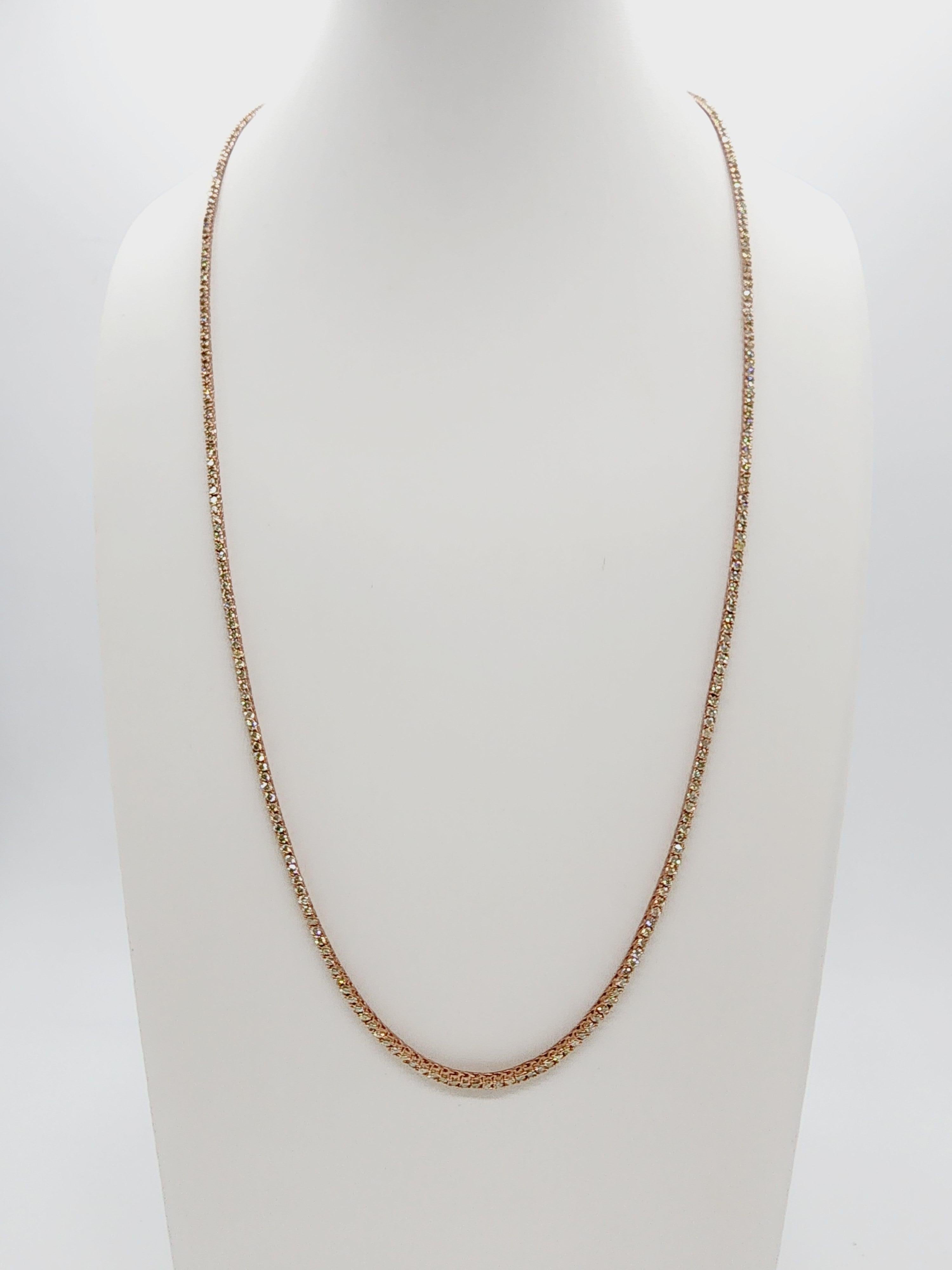 4.82 Carat Round Natural Diamond Tennis Necklace 14 Karat Rose Gold 20'' 1