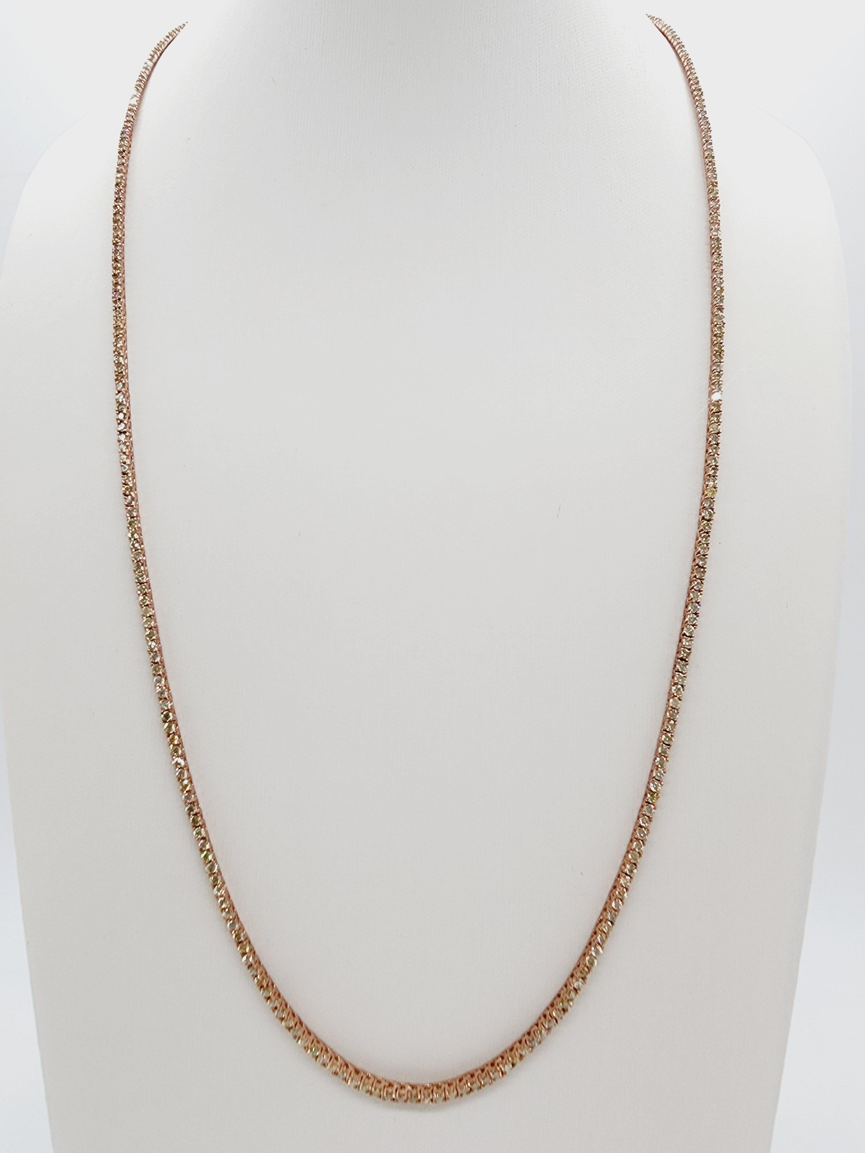 4.82 Carat Round Natural Diamond Tennis Necklace 14 Karat Rose Gold 20'' 2