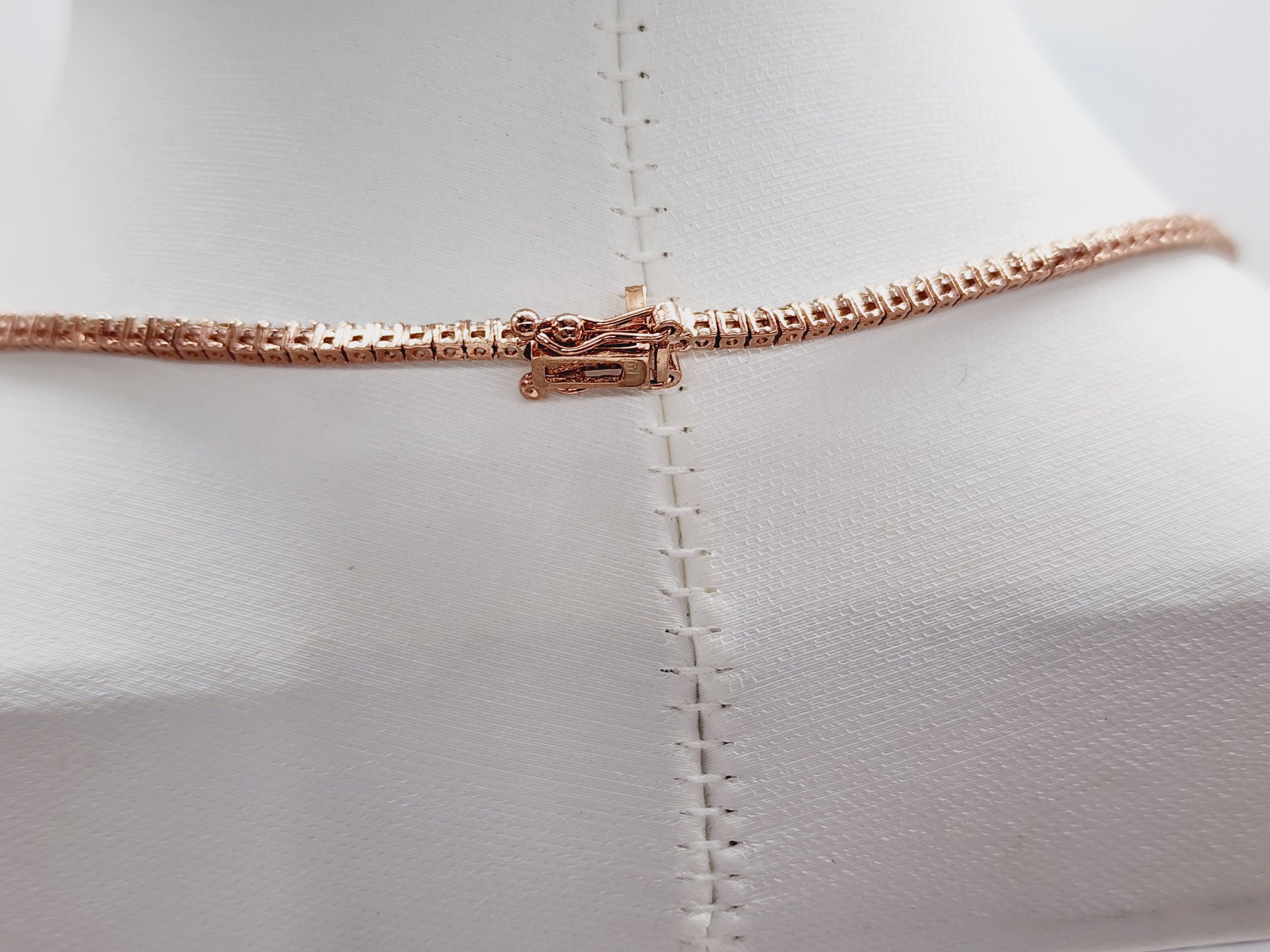 4.82 Carat Round Natural Diamond Tennis Necklace 14 Karat Rose Gold 20'' 3