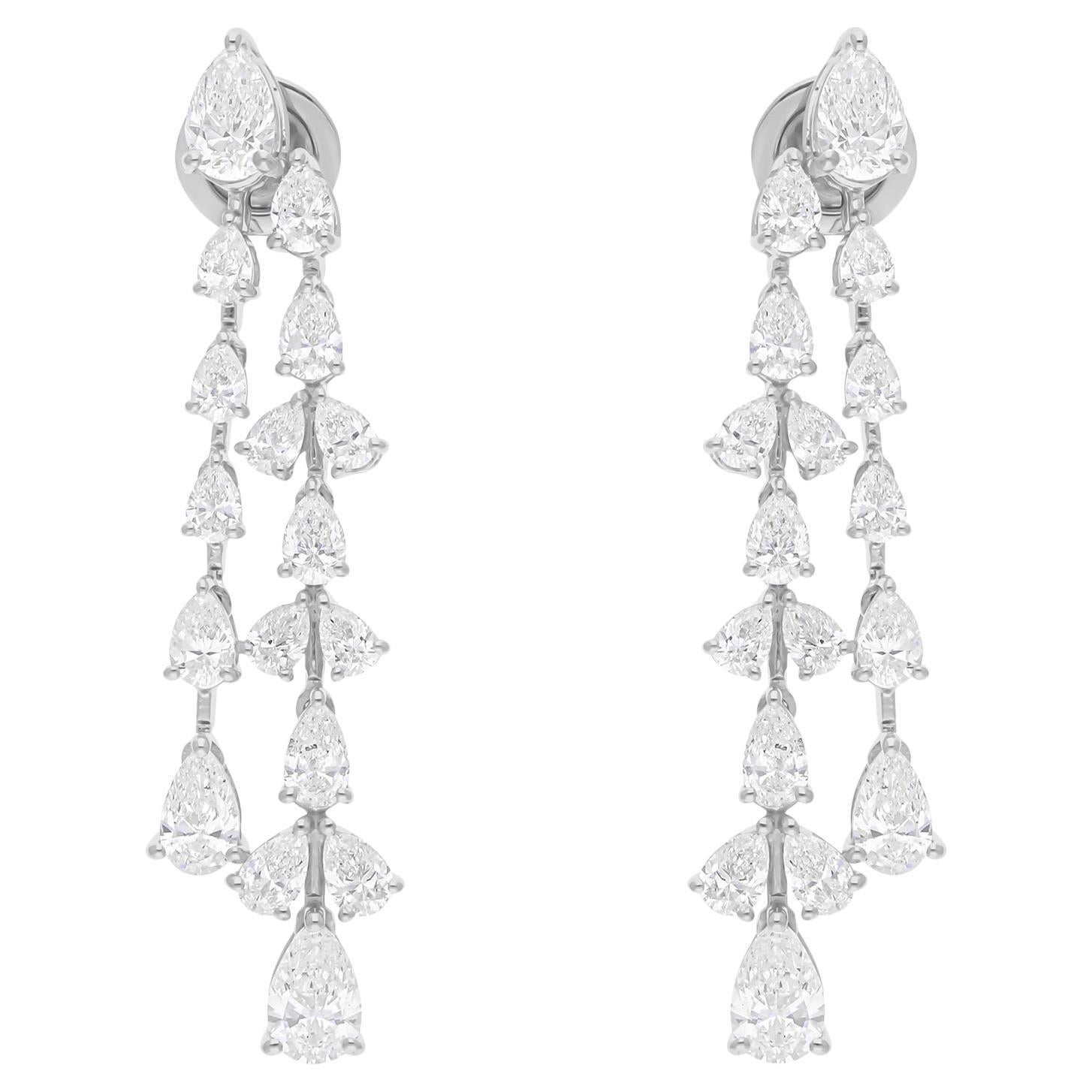 4.82 Carat SI/H Pear Brilliant Cut Diamond Dangle Earrings 18 Karat White Gold