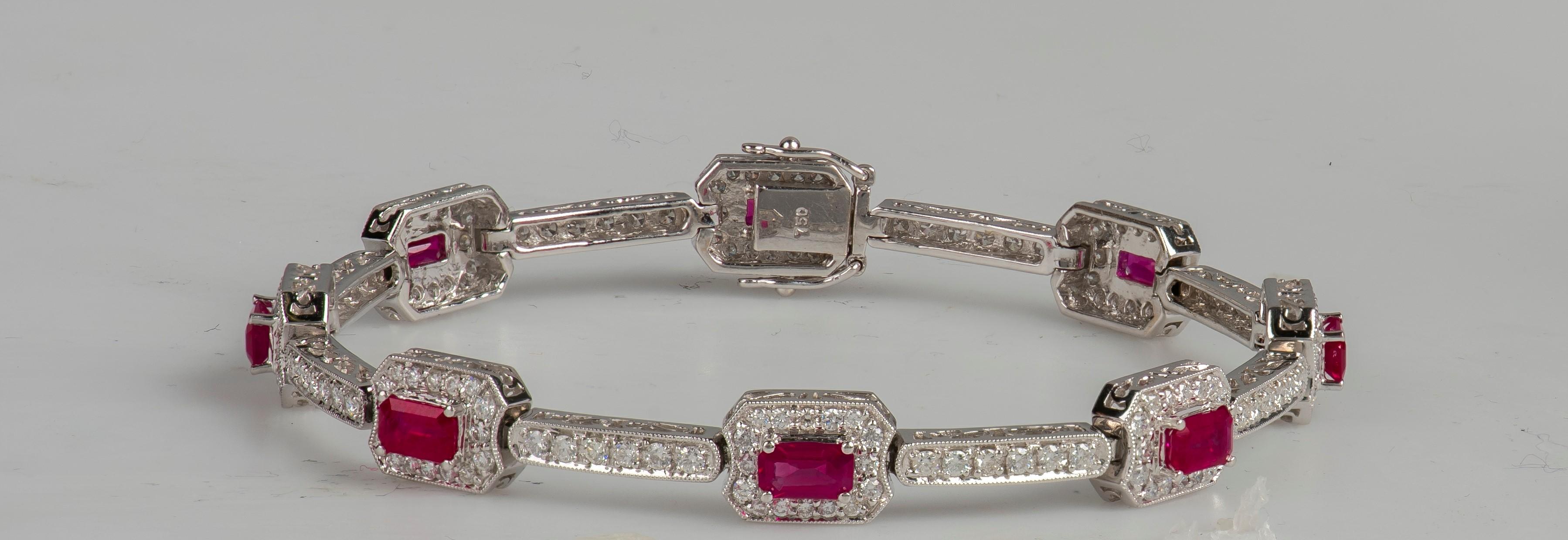 4.82 Carat Total Weight Emerald Cut Rubies Bracelet with 2.21 Carat Diamonds 1