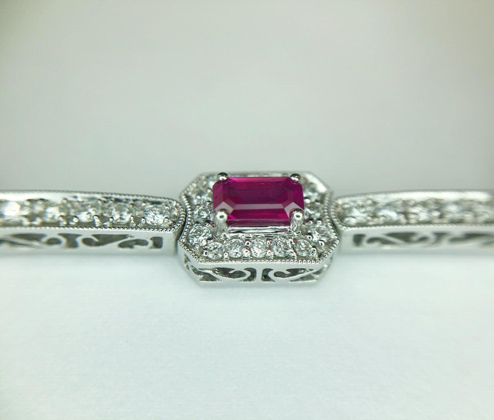 4.82 Carat Total Weight Emerald Cut Rubies Bracelet with 2.21 Carat Diamonds 2