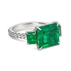 GIA Certified 4.82 Carats Emerald Cut Colombian Emerald Platinum Engagement Ring