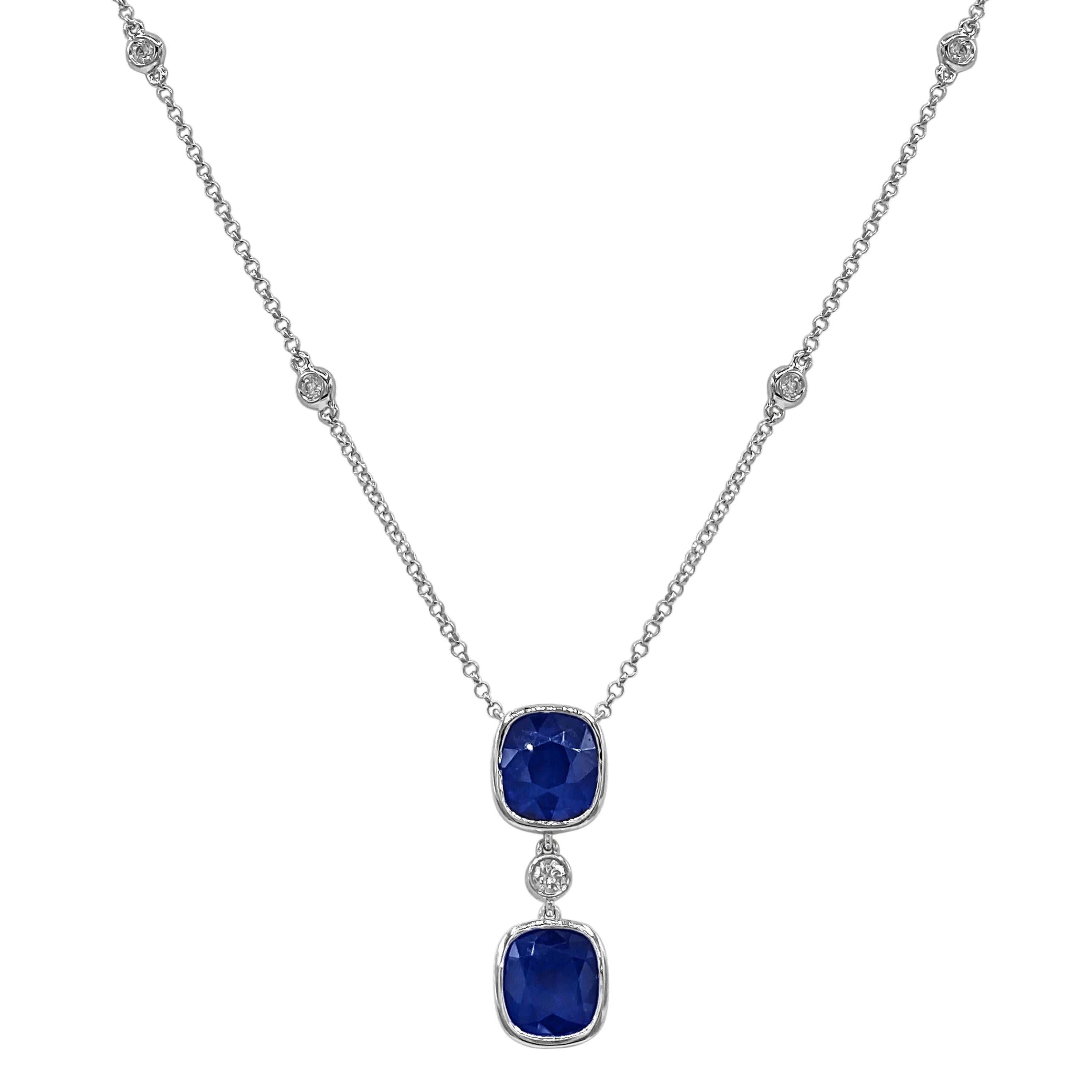 Halskette aus Weißgold mit 4.82 Karat Saphiren und weißen Diamanten (Gemischter Schliff) im Angebot