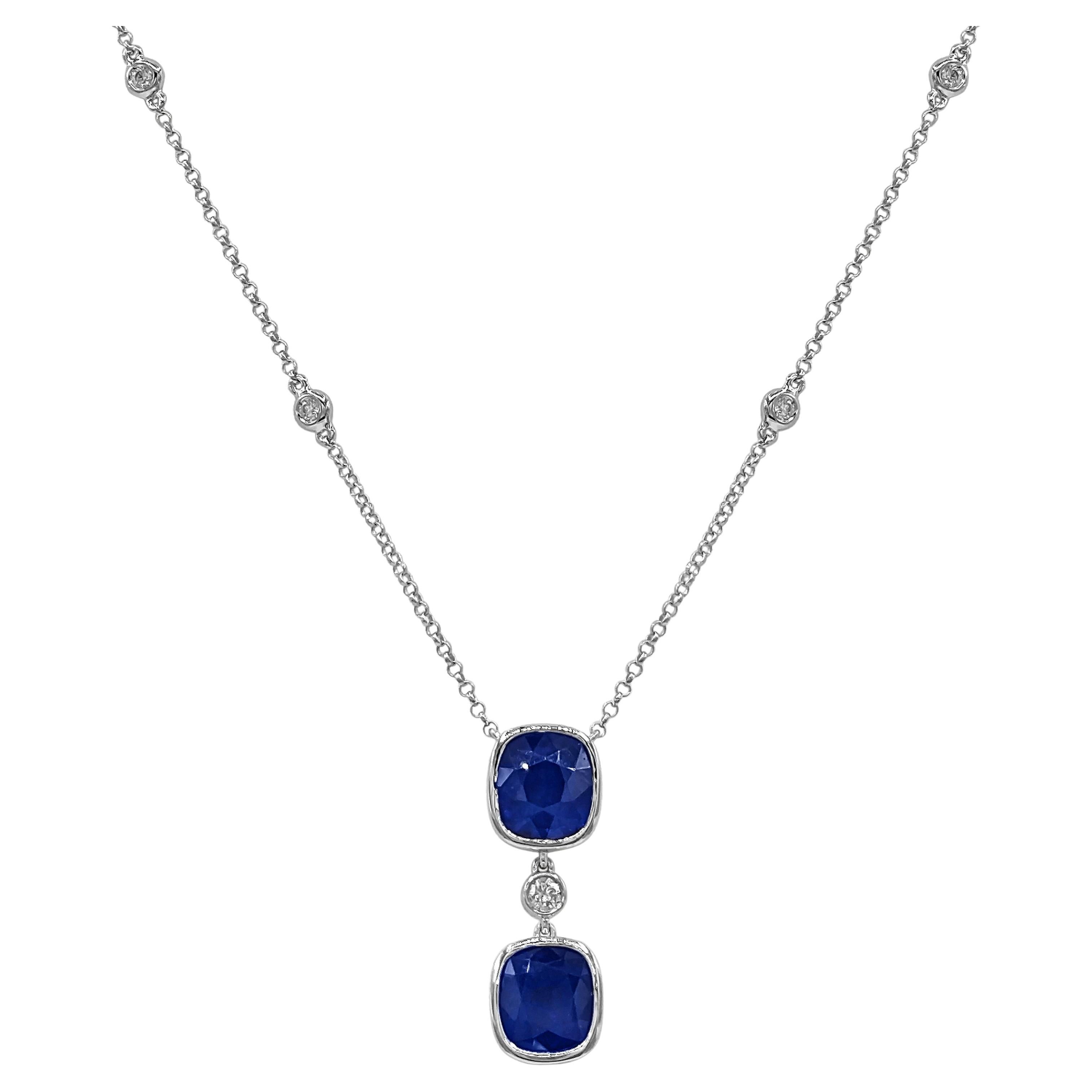 4.82 Carats Sapphire and White Diamond White Gold Necklace