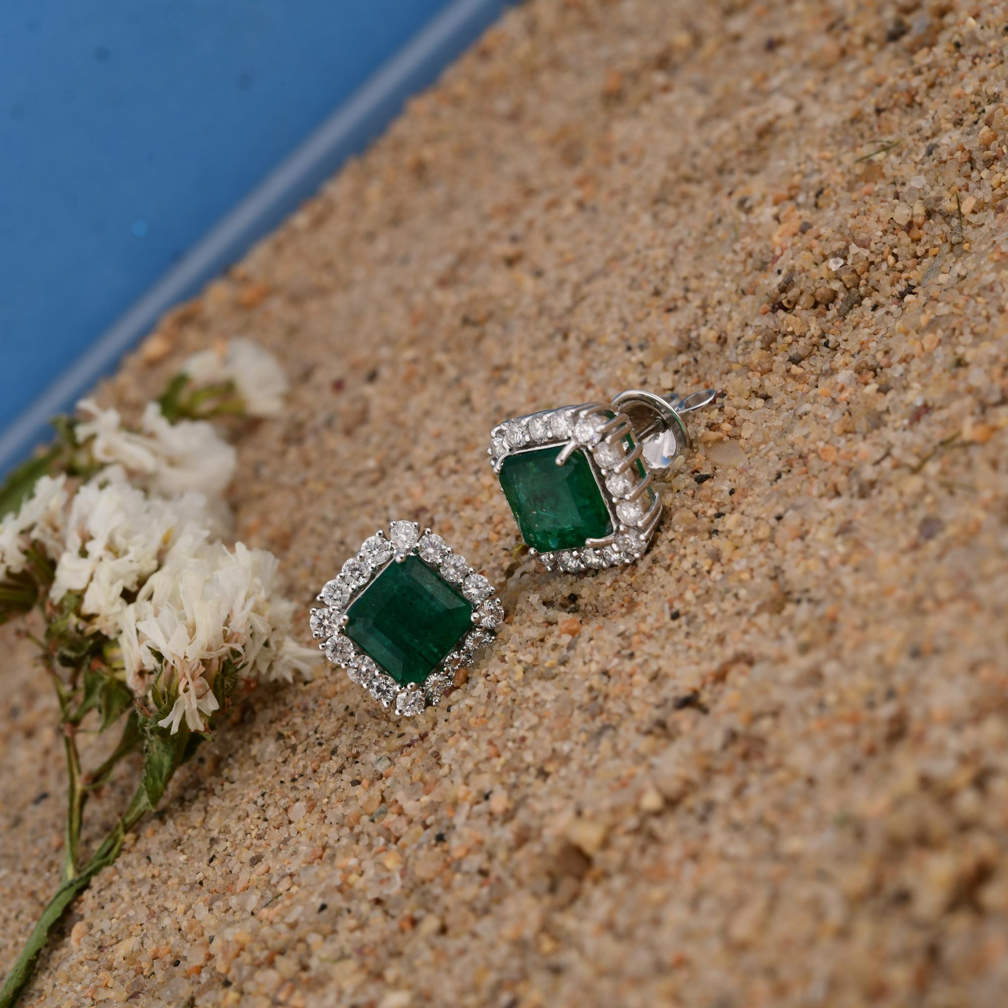 Cast from 14-karat gold, these exquisite earrings are handset with 3.87 carats Zambian emerald and 0.95 carats of sparkling diamonds.

FOLLOW SPECTRUM JEWELS storefront to view the latest collection & exclusive pieces. Spectrum Jewels is proudly