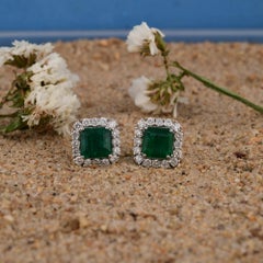 4.82 Tcw Zambian Emerald Earrings SI Clarity Diamond 14 Karat White Gold