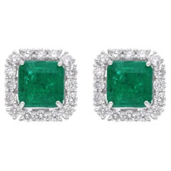 Orecchini con smeraldo dello Zambia da 4,82 tcw con diamante di purezza SI in oro bianco 14 carati