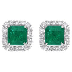 4.82 Tcw Zambian Emerald Earrings SI Clarity Diamond 14 Karat White Gold
