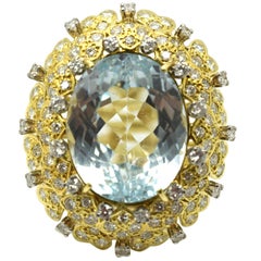 48.20 Carat Aquamarine and Diamond 18 Karat Yellow Gold Cocktail Ring 48.20 Carat Aquamarine and Diamond 18 Karat Yellow Gold Cocktail Ring