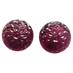 48,28 Carati di tormalina rubellite rotonda intagliata 2 pezzi per gioielli Nature Gemma