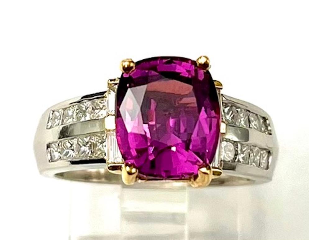 Cushion Cut 4.82Ct Very Fine Natural Purple Pink Sapphire Ring  For Sale