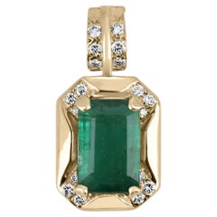 4.92tcw 14K Natural Emerald-Emerald Cut & Diamond Accent Statement Gold Pendant