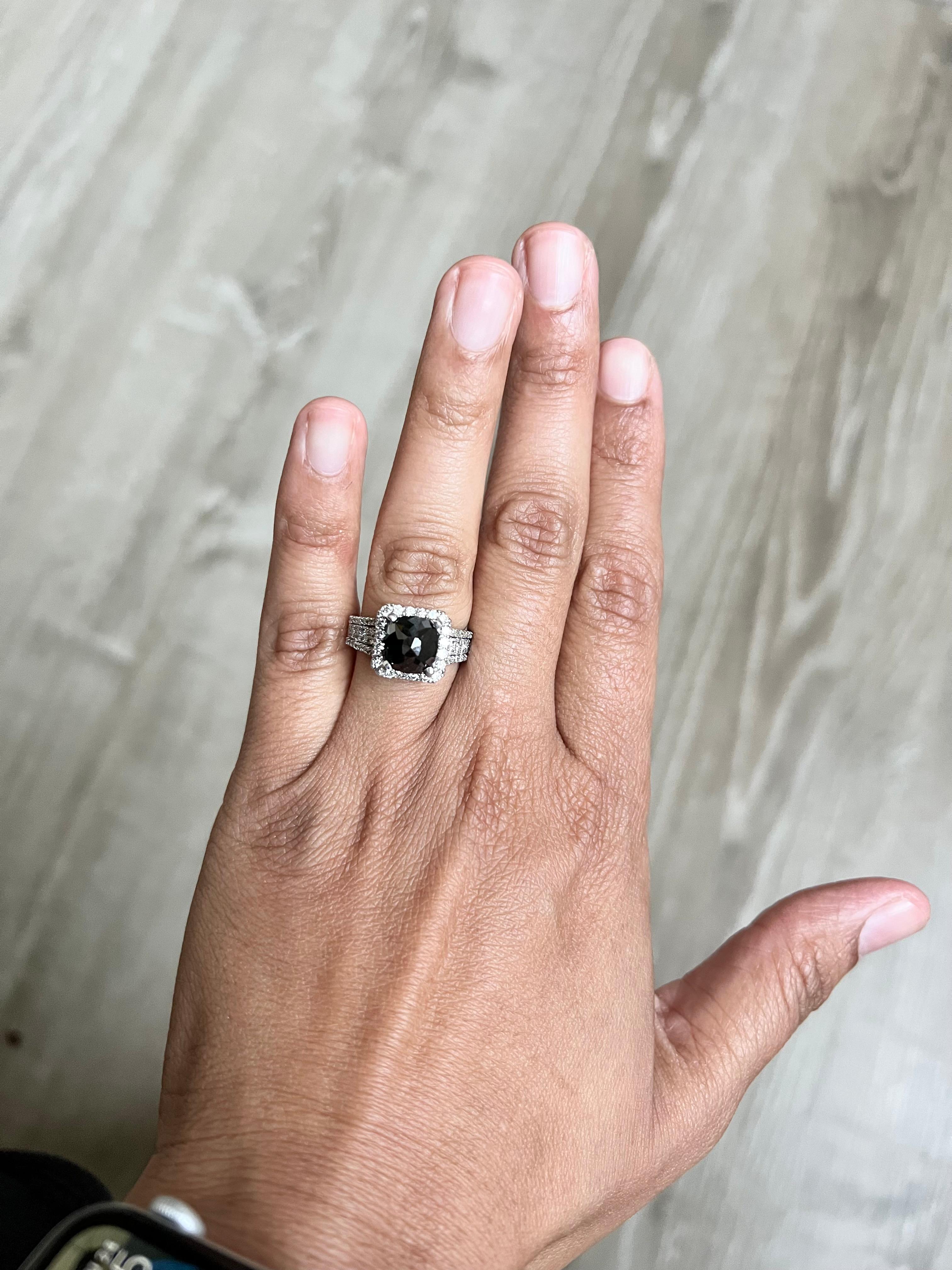 4.83 Carat Black White Diamond White Gold Engagement Ring In New Condition For Sale In Los Angeles, CA