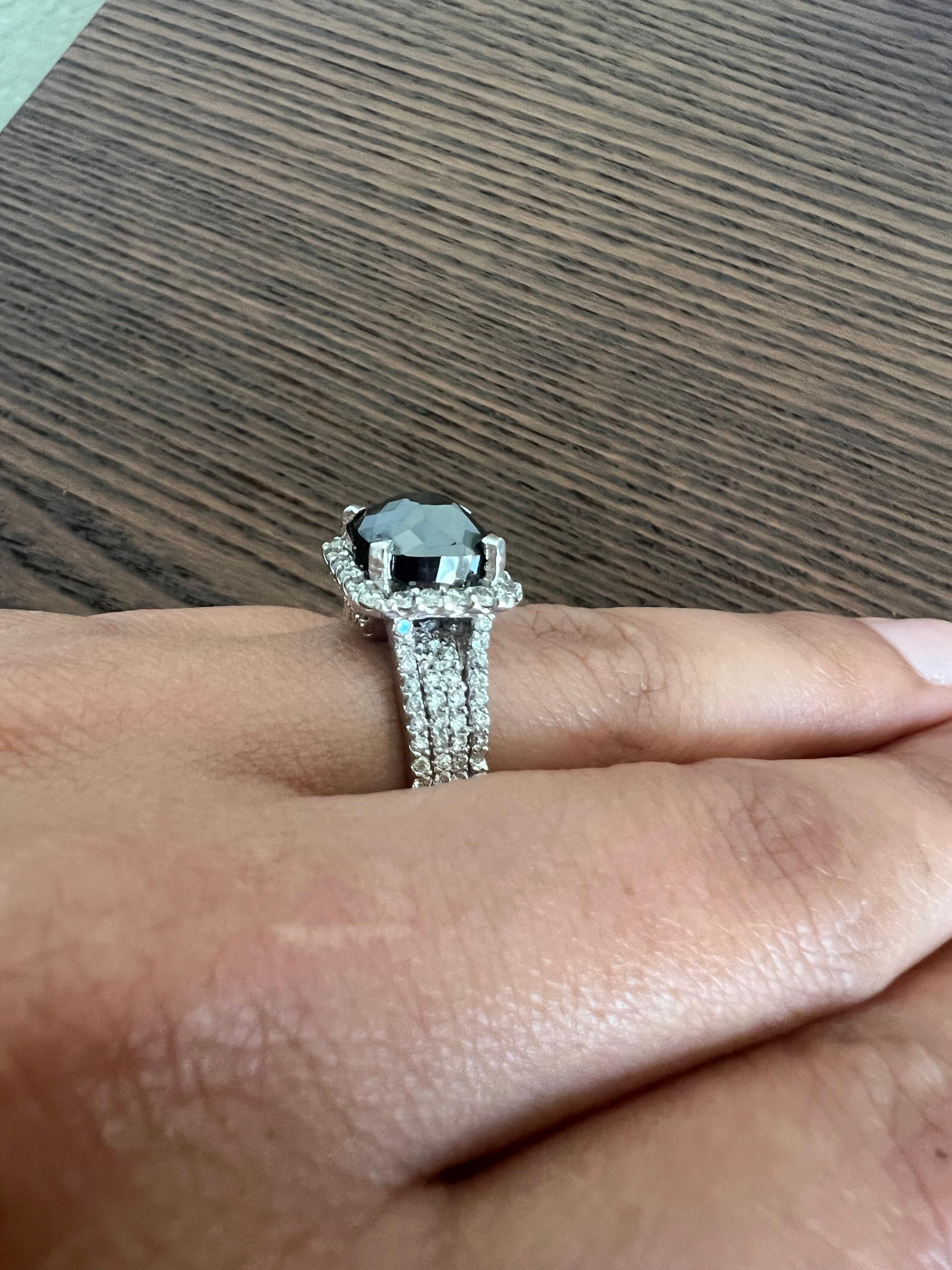 Women's 4.83 Carat Black White Diamond White Gold Engagement Ring For Sale