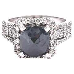 4.83 Carat Black White Diamond White Gold Engagement Ring