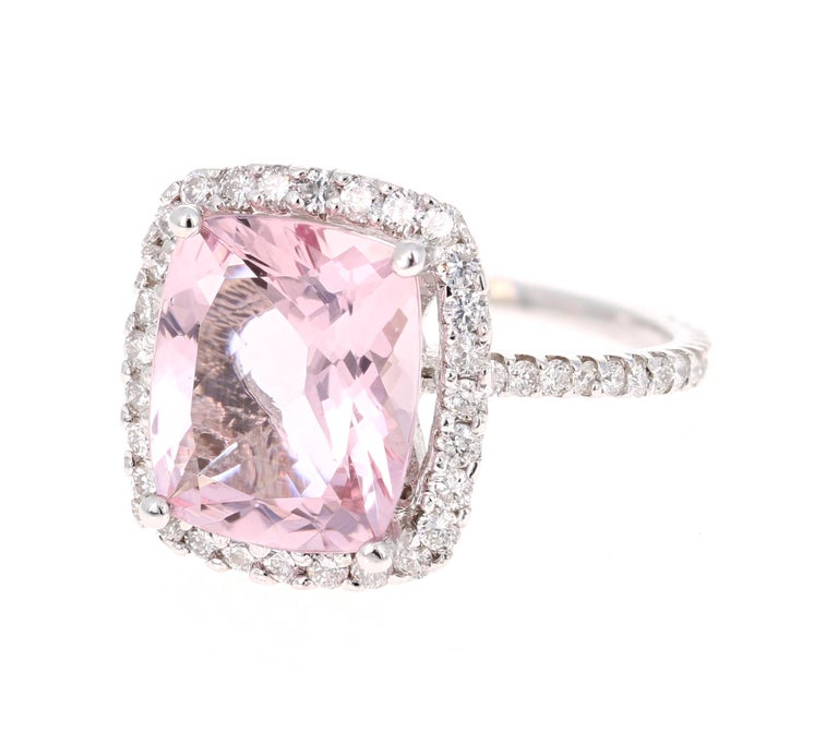 4.83 Carat Cushion Cut Pink Morganite Diamond White Gold Engagement ...