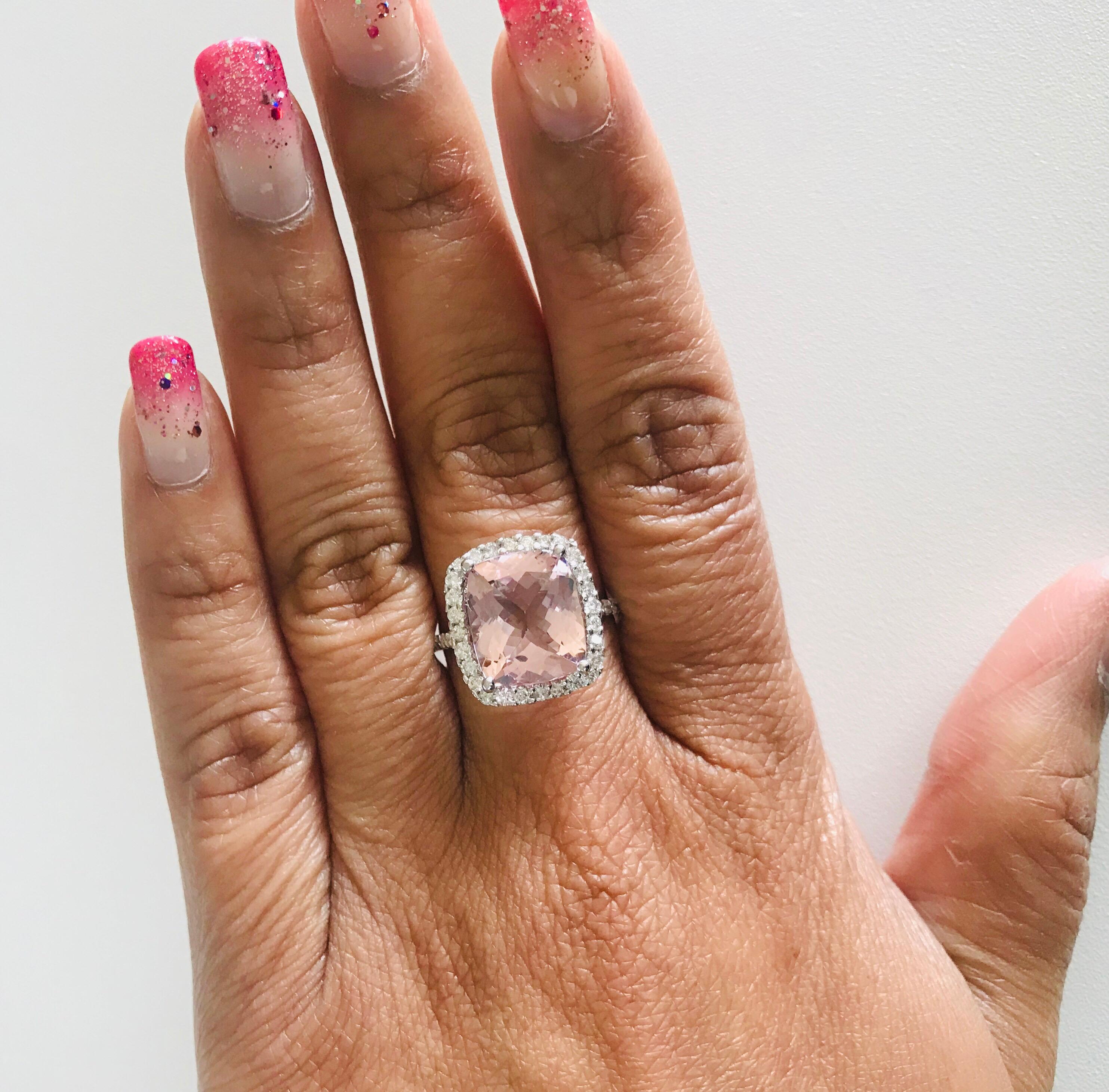Modern 4.83 Carat Cushion Cut Pink Morganite Diamond White Gold Engagement Ring