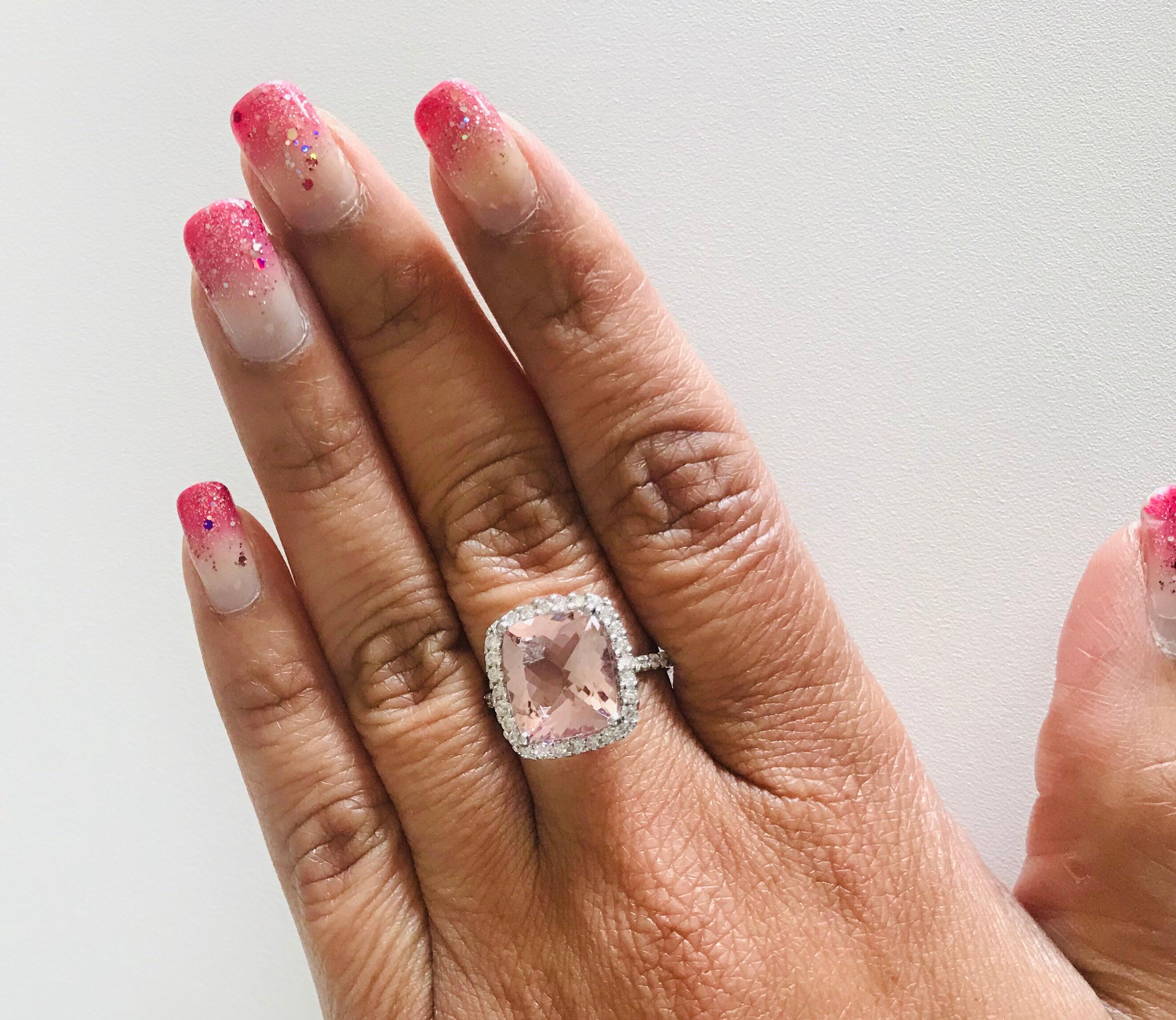 4.83 Carat Cushion Cut Pink Morganite Diamond White Gold Engagement Ring In New Condition In Los Angeles, CA