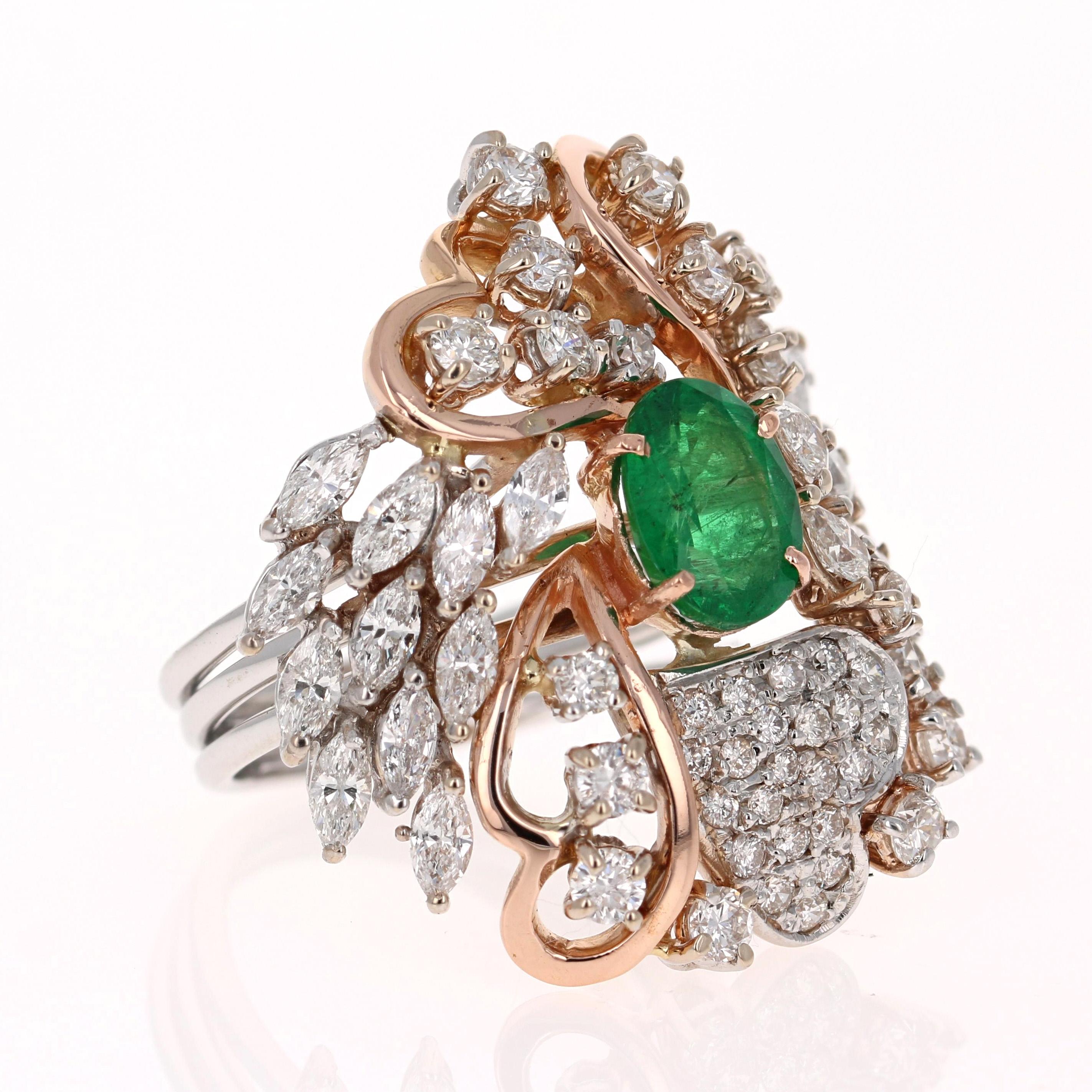 Victorian 4.83 Carat Emerald and Diamond 18 Karat White Gold Cocktail Ring For Sale