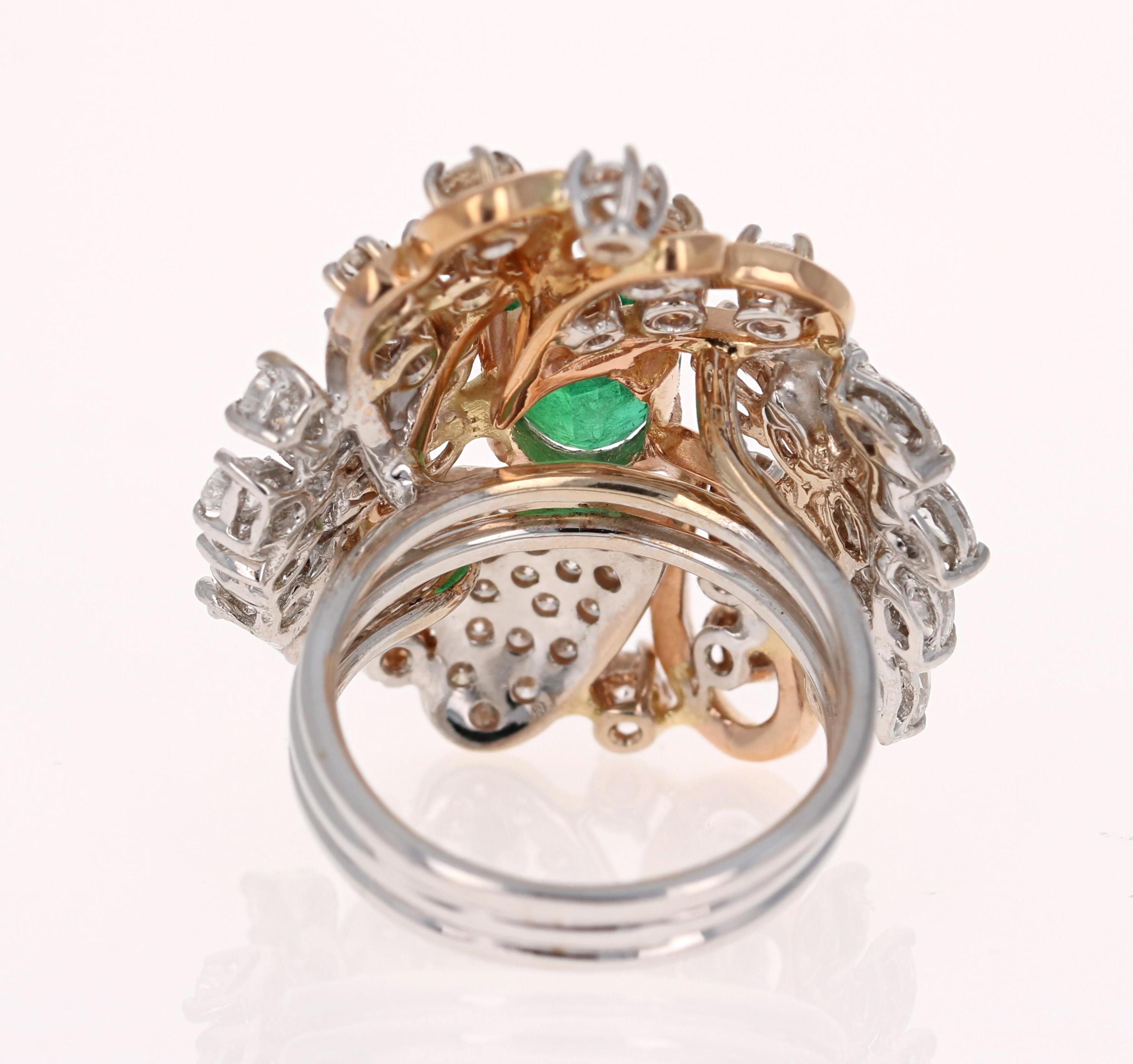 Oval Cut 4.83 Carat Emerald Diamond White Gold Cocktail Ring For Sale