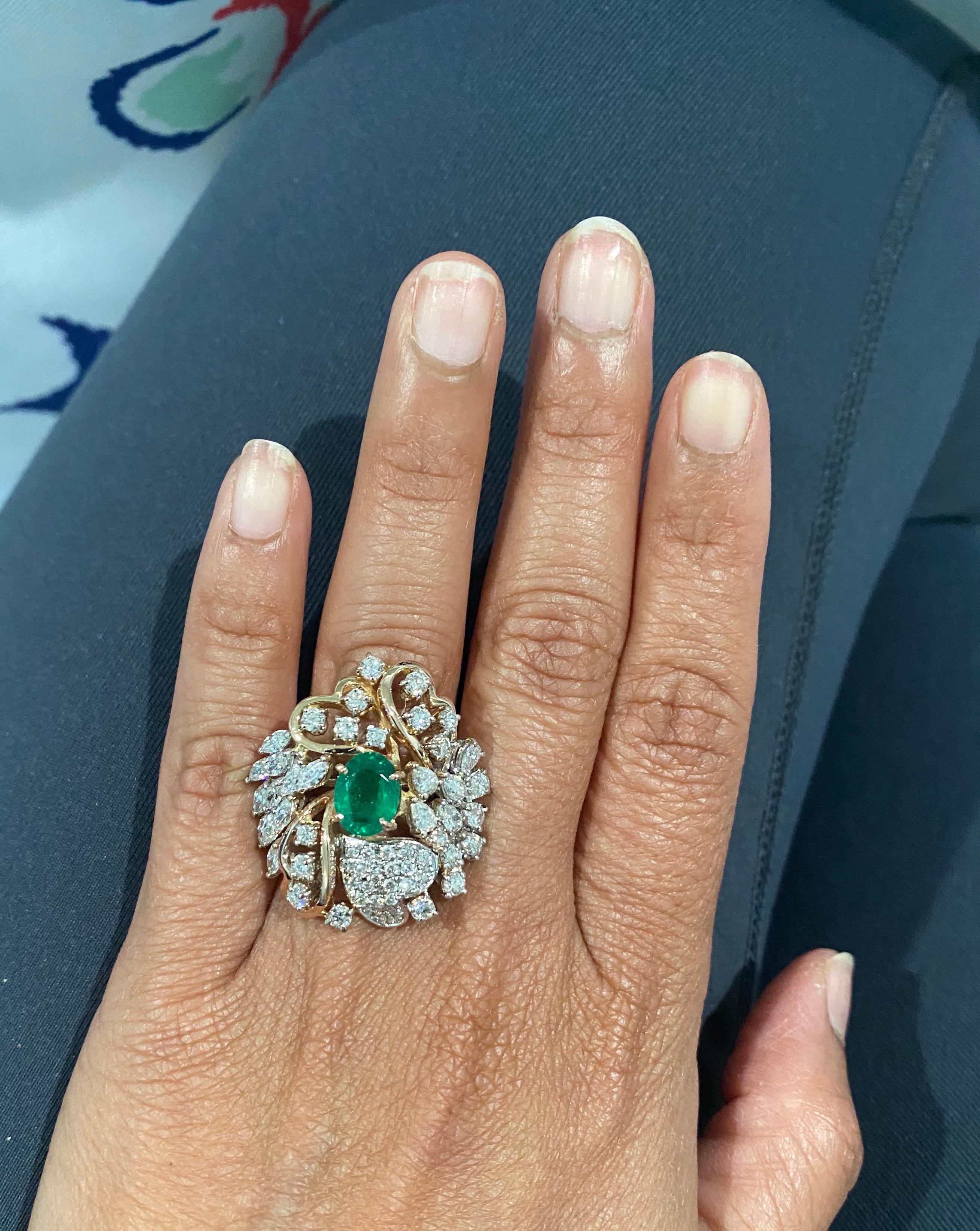 4.83 Carat Emerald and Diamond 18 Karat White Gold Cocktail Ring In New Condition For Sale In Los Angeles, CA