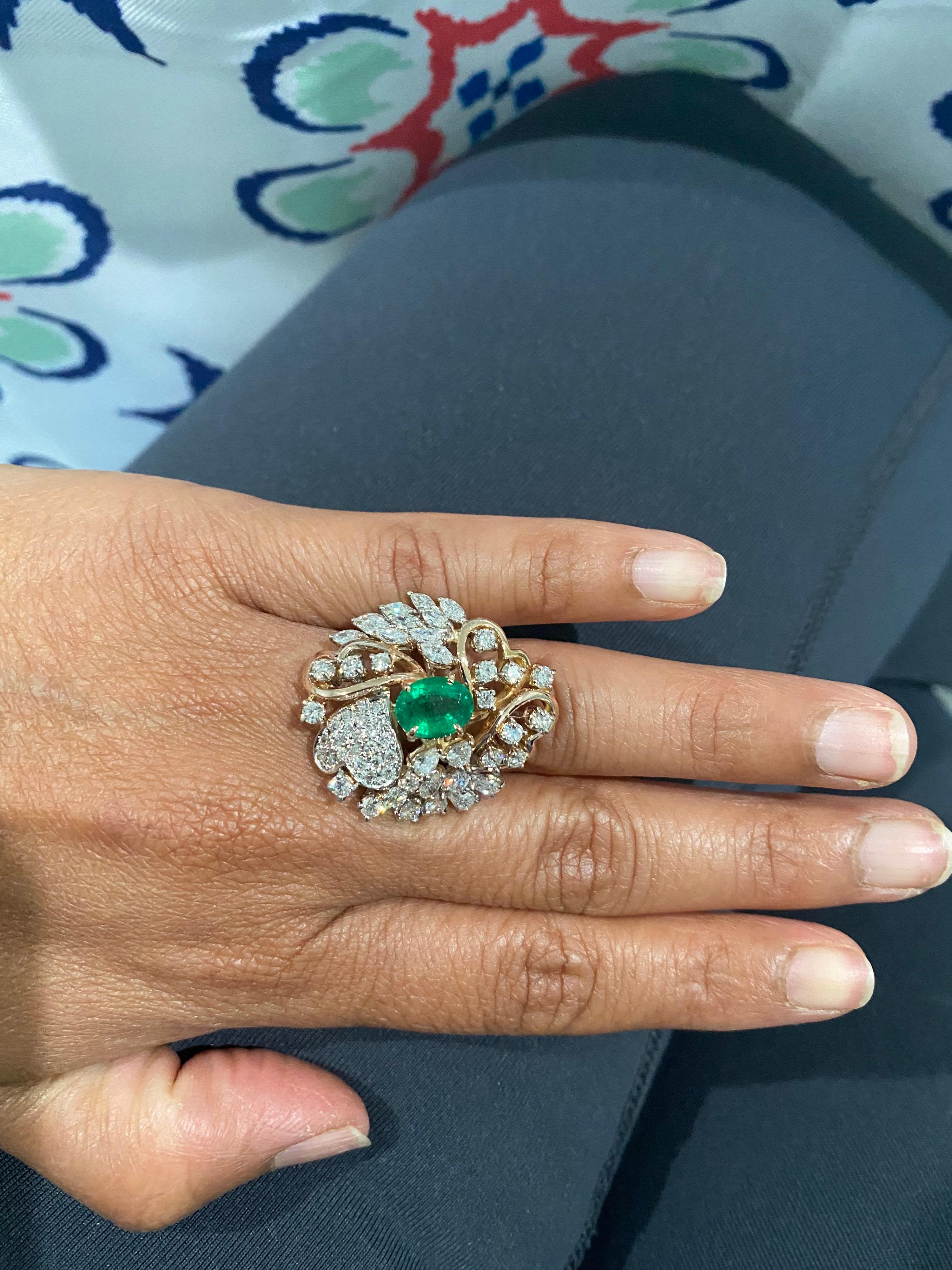Women's 4.83 Carat Emerald Diamond White Gold Cocktail Ring For Sale