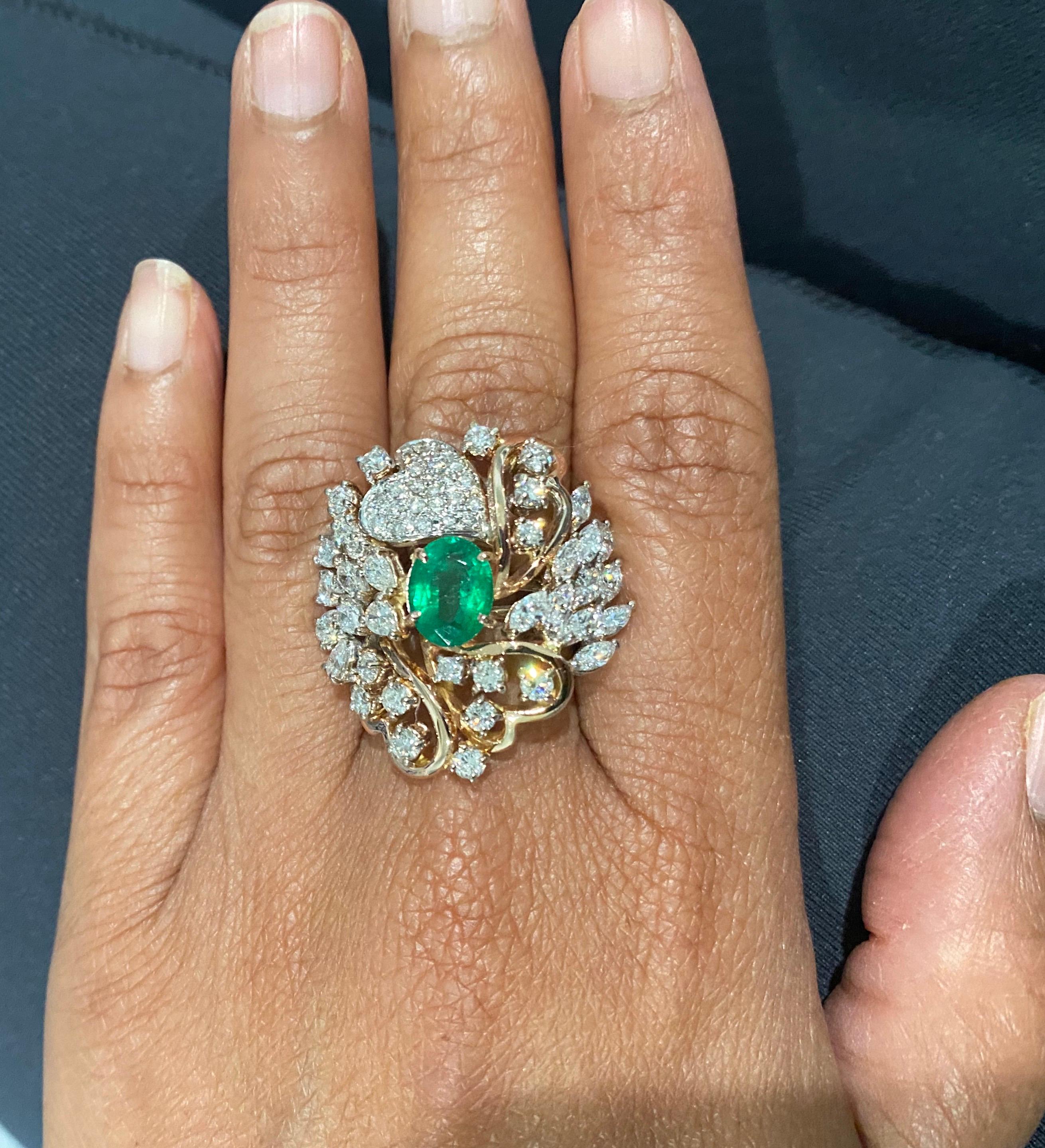 4.83 Carat Emerald and Diamond 18 Karat White Gold Cocktail Ring For Sale 2