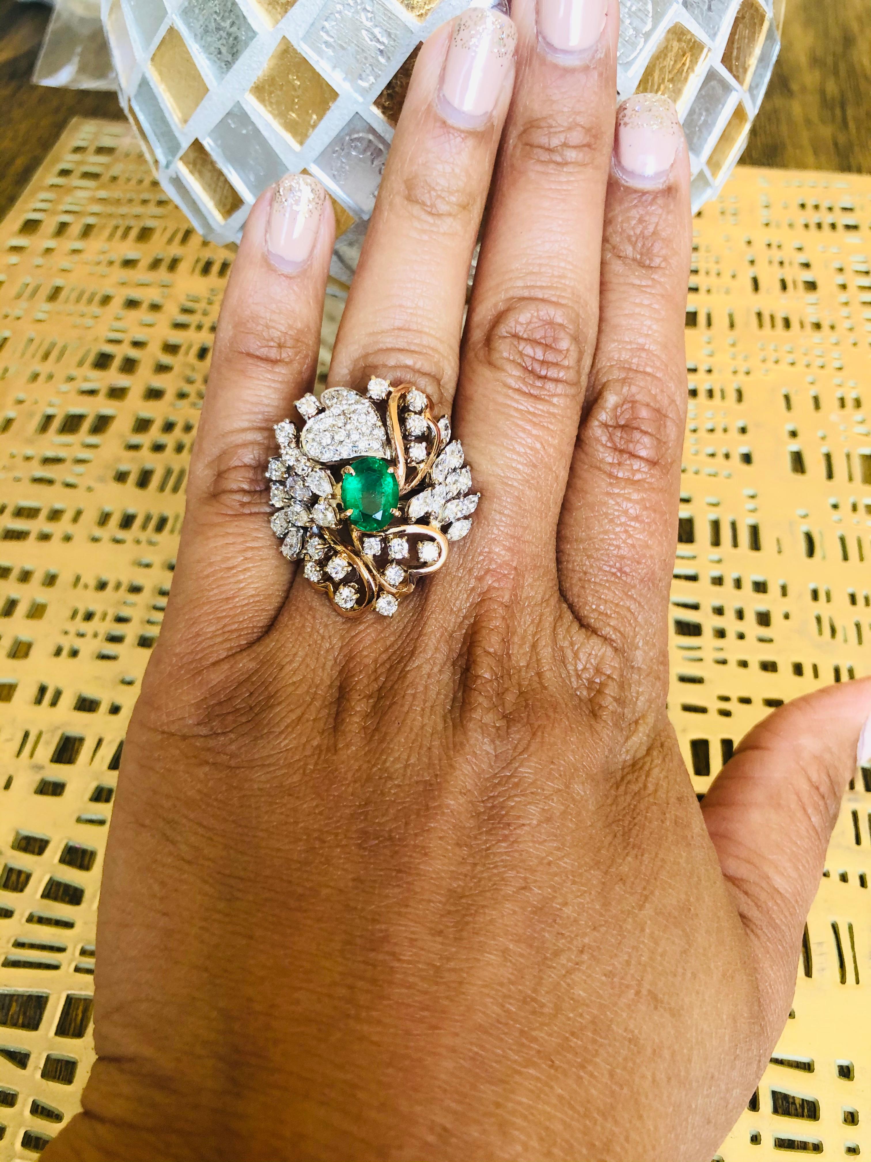 4.83 Carat Emerald and Diamond 18 Karat White Gold Cocktail Ring For Sale 3