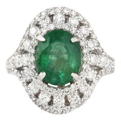 4.83 Carat Natural Emerald 18 Karat White Gold Diamond Ring