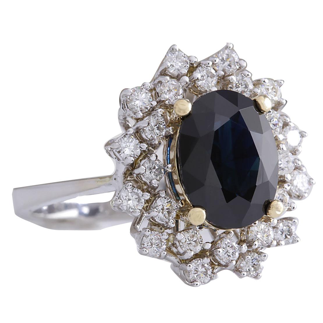 4.83 Carat Natural Sapphire 14 Karat White Gold Diamond Ring
Stamped: 14K White Gold
Total Ring Weight: 7.5 Grams
Total Natural Sapphire Weight is 4.03 Carat (Measures: 11.00x9.00 mm)
Color: Blue
Total Natural Diamond Weight is 0.80 Carat
Color: