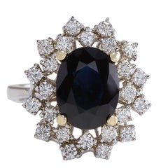 Anillo De Diamantes Zafiro Natural En Oro Blanco De 14 Kilates