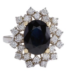 Natural Sapphire Diamond Ring In 14 Karat White Gold 